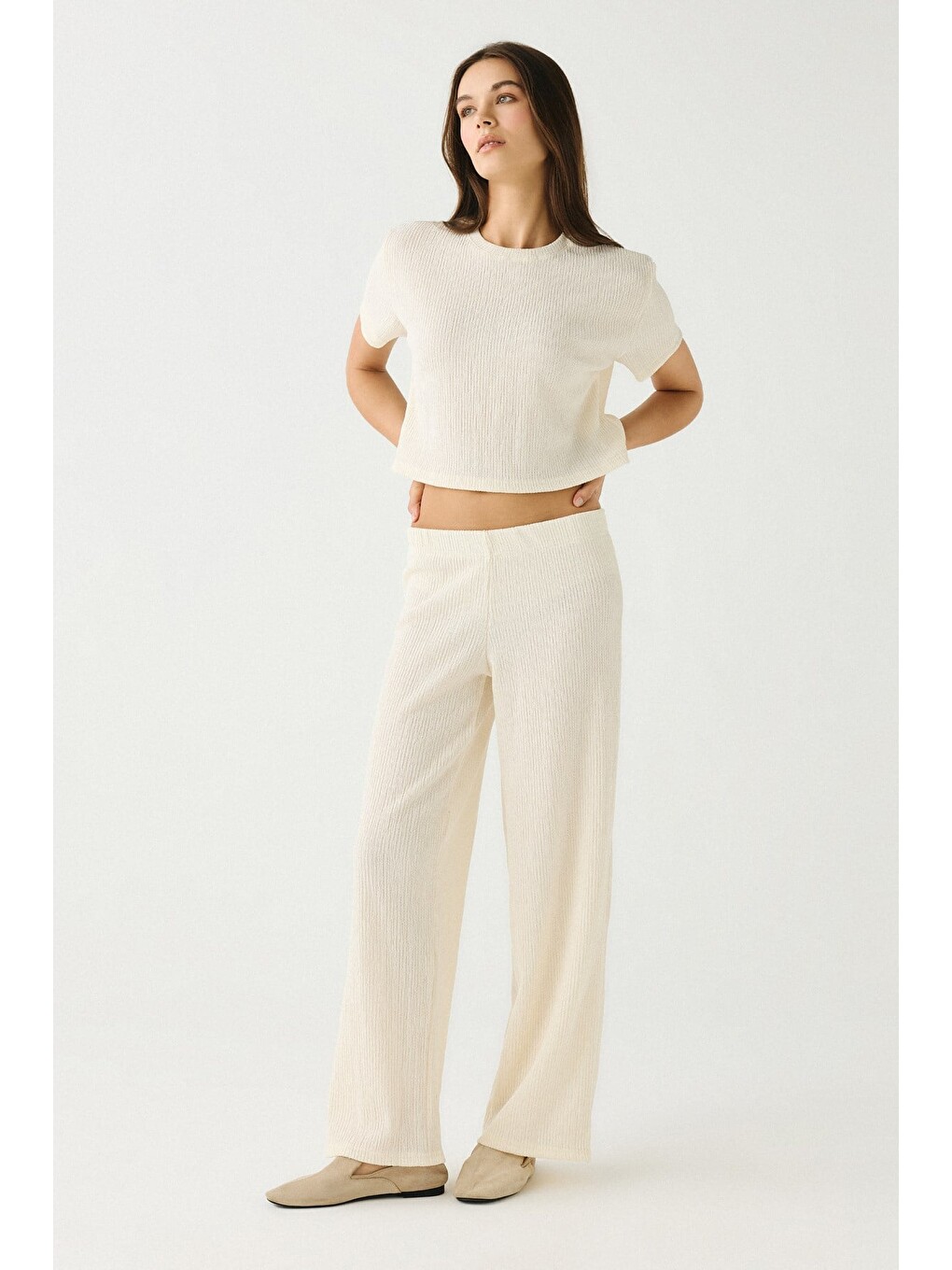 Comfort Dokulu Natural Pijama Takım 9160 Beyaz