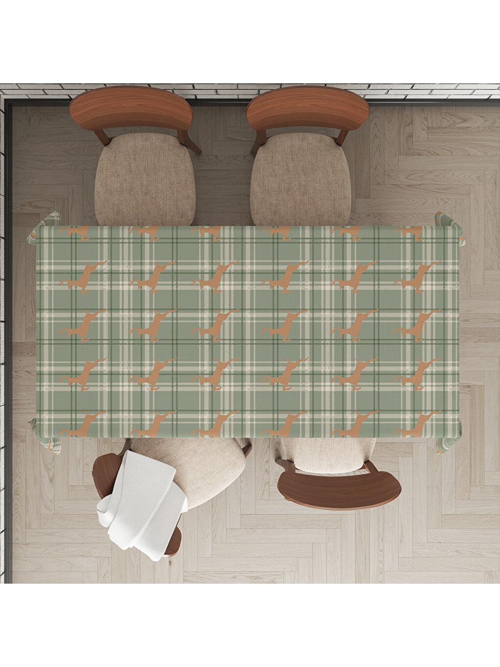 Karışık Yılbaşı Temalı Geyik Desenli Dijital Baskılı Masa Örtüsü-1