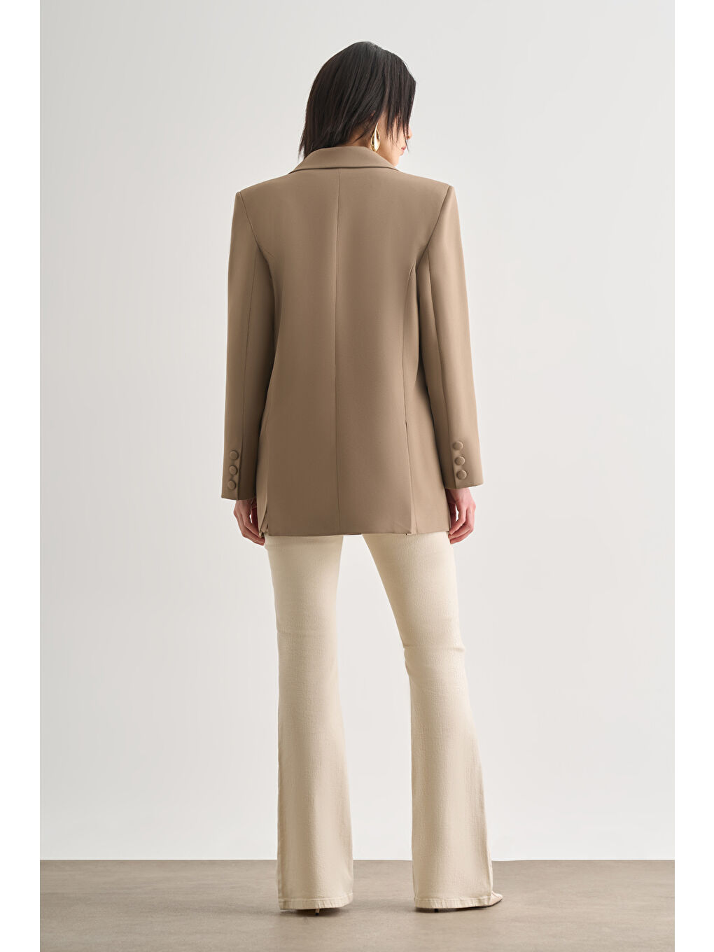 Oversize Çift Yırtmaçlı Bej Blazer Ceket-2