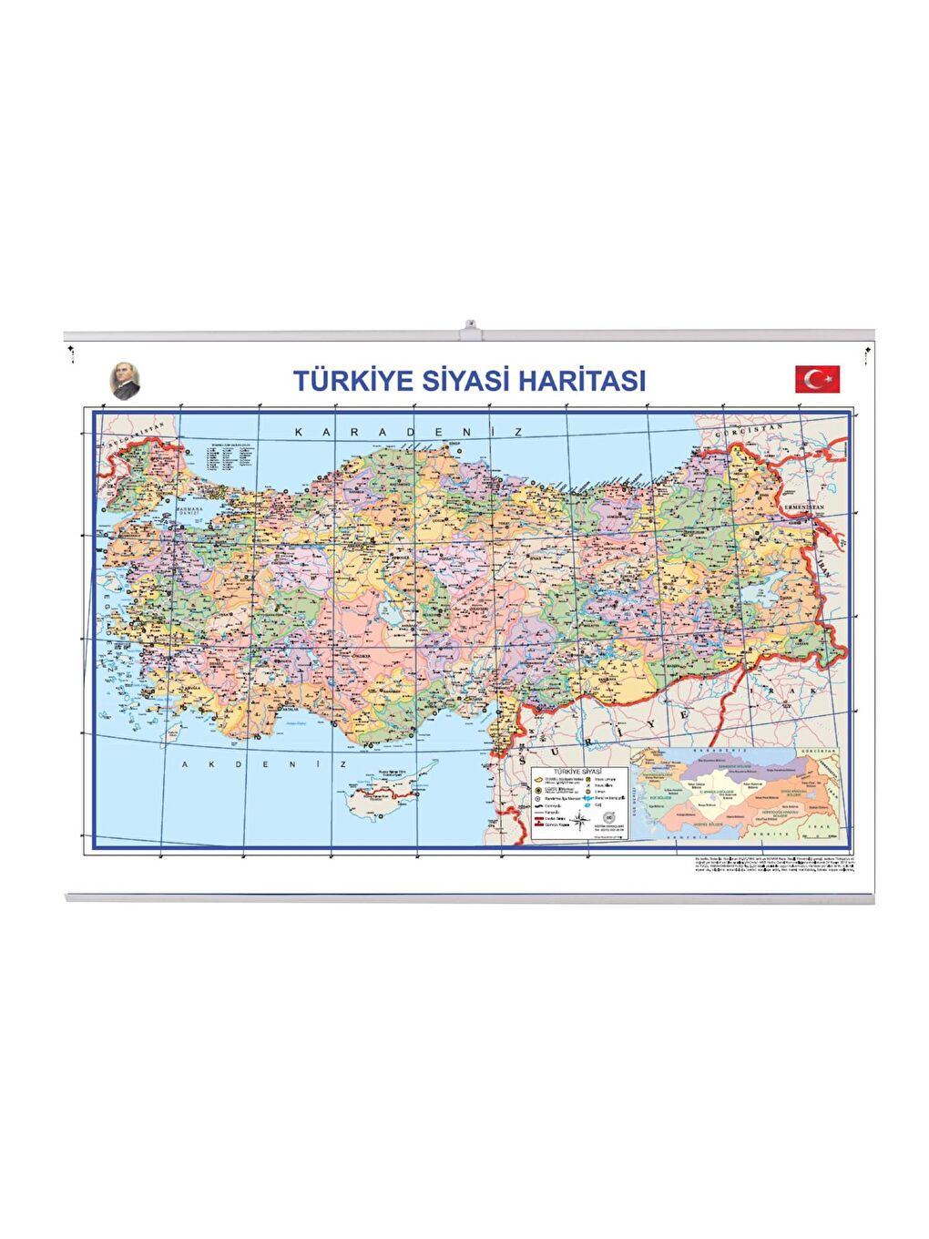 70x100 Harita Türkiye Siyasi-Fiziki Çıtalı Kod:999