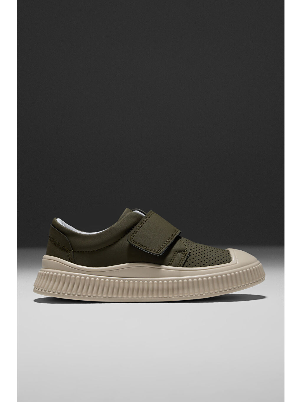 Çocuk Unisex Haki Çoçuk Cırtlı Rahat Kalıp Sneaker