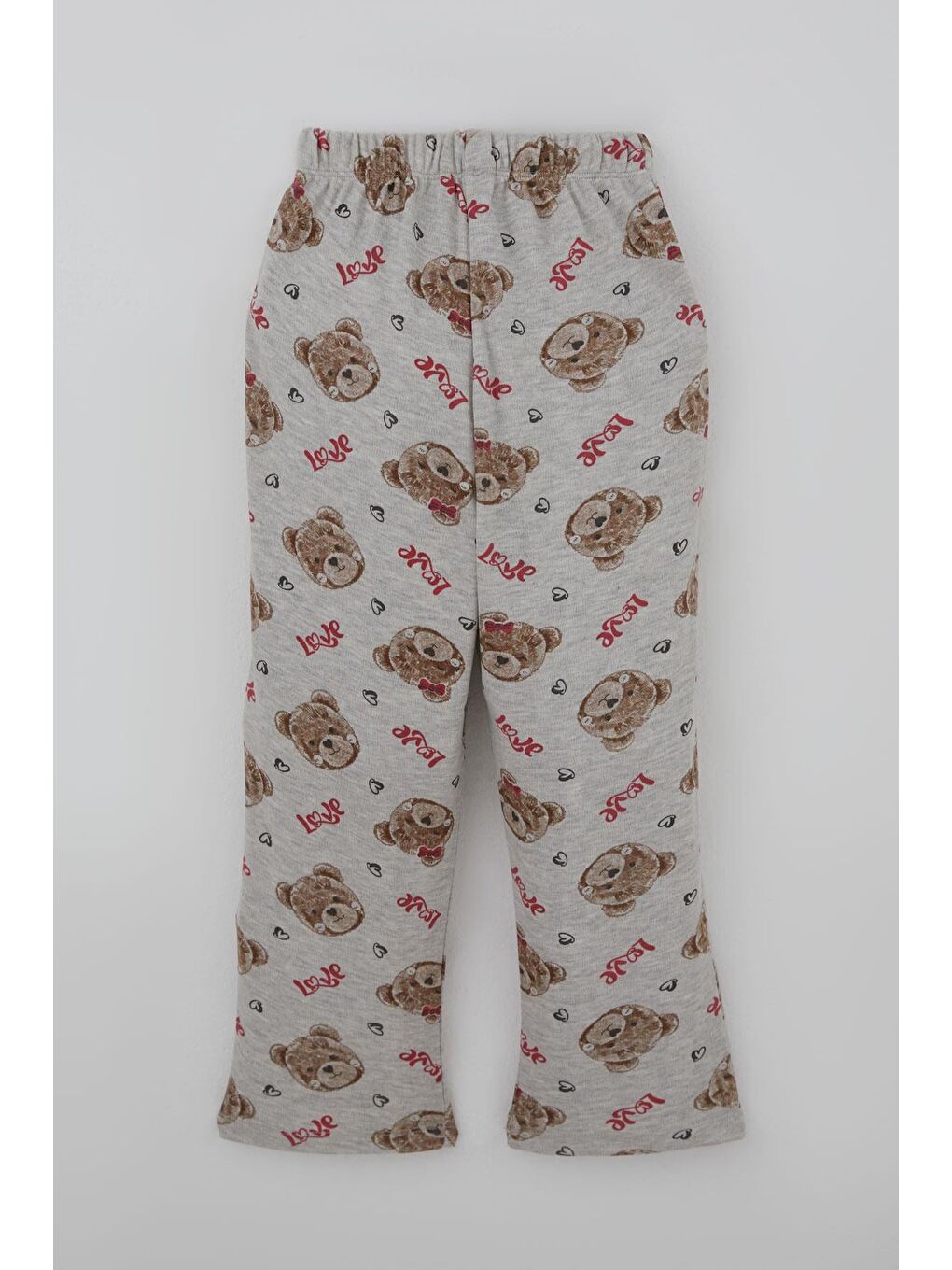 Kız Çocuk Pijama Takımı Sevimli Fiyonklu Ayıcık Desenli Açık Gri Melanj (7-11 Yaş)-4