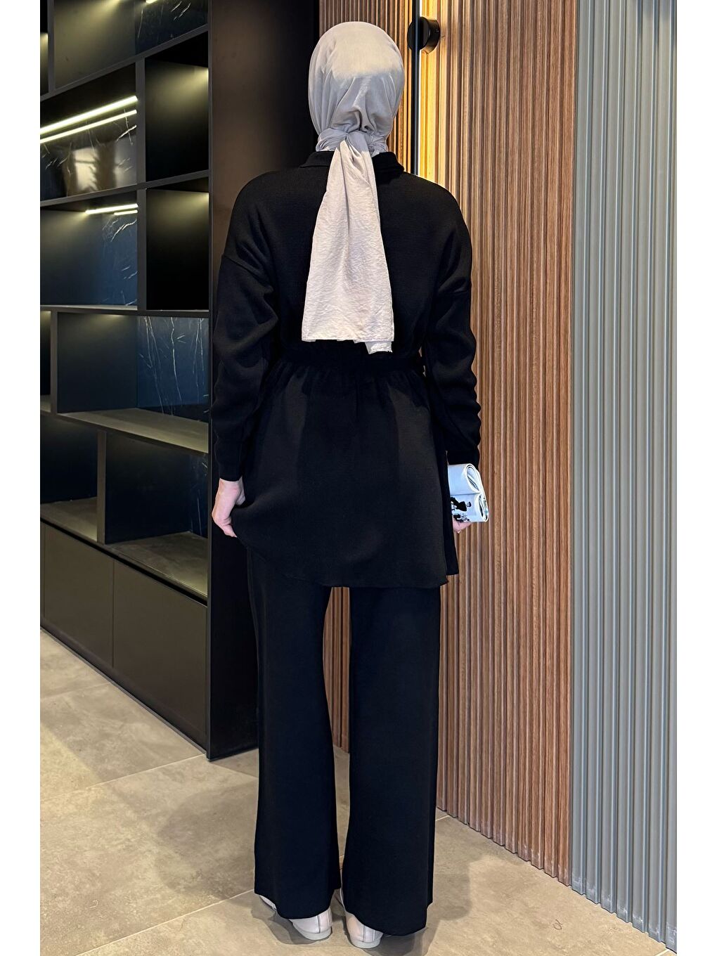 Siyah Papatya Aplikeli Tunik Pantolon Triko Tesettür İkili Takım (s,m,l,xl Uyumludur)-8