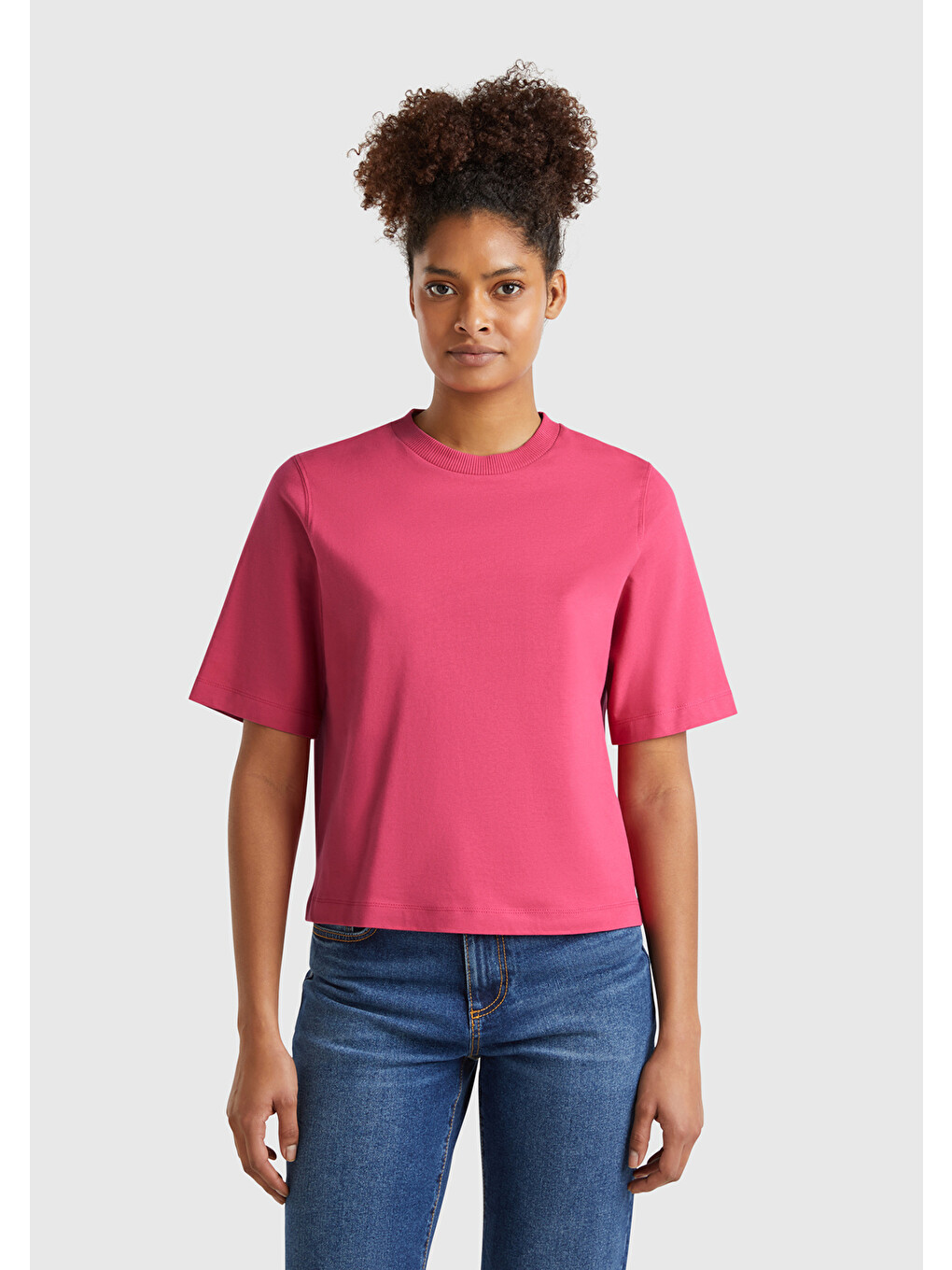 Kadın Fuşya %100 Pamuk Boxy Fit T-shirt