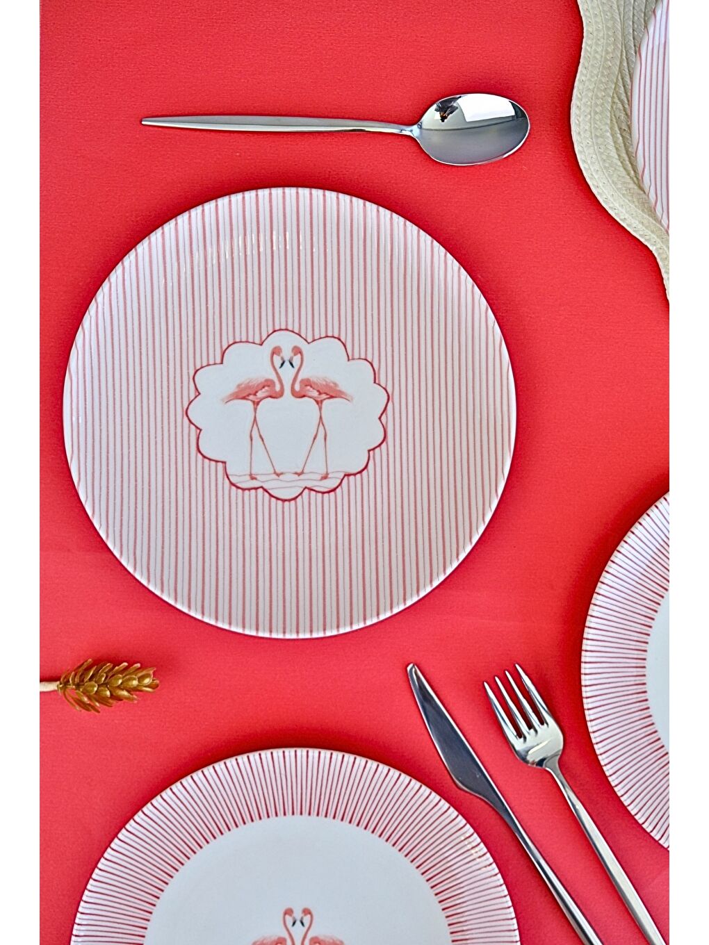 Beyaz Flamingo Tuval Pasta Takımı 20cm 4 Kişilik 4 Parça TVL4PTPRS1158-2