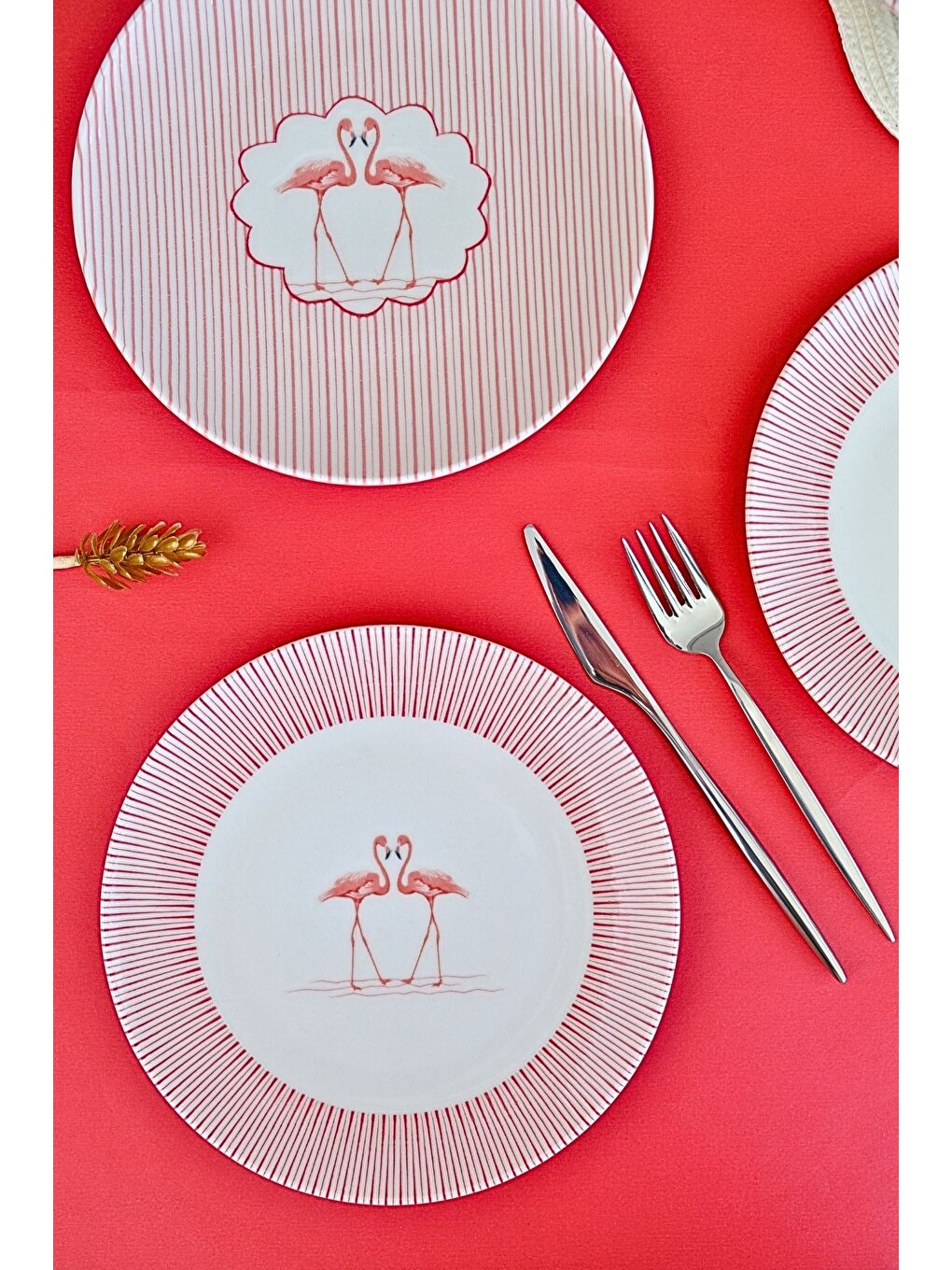 Beyaz Flamingo Tuval Pasta Takımı 20cm 4 Kişilik 4 Parça TVL4PTPRS1158-3