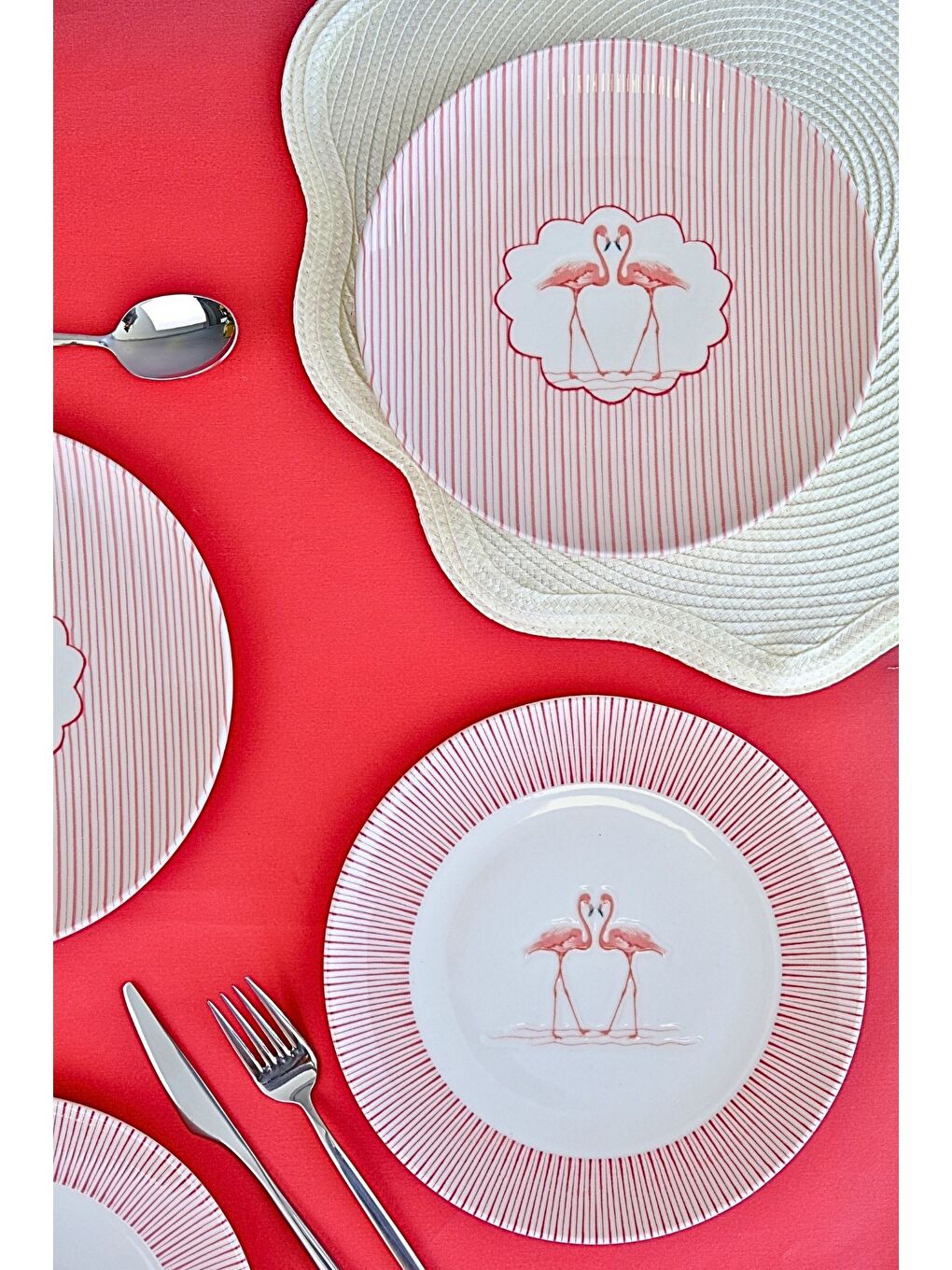 Beyaz Flamingo Tuval Pasta Takımı 20cm 4 Kişilik 4 Parça TVL4PTPRS1158-4