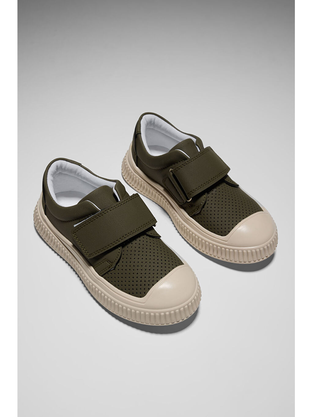 Çocuk Unisex Haki Çoçuk Cırtlı Rahat Kalıp Sneaker-4