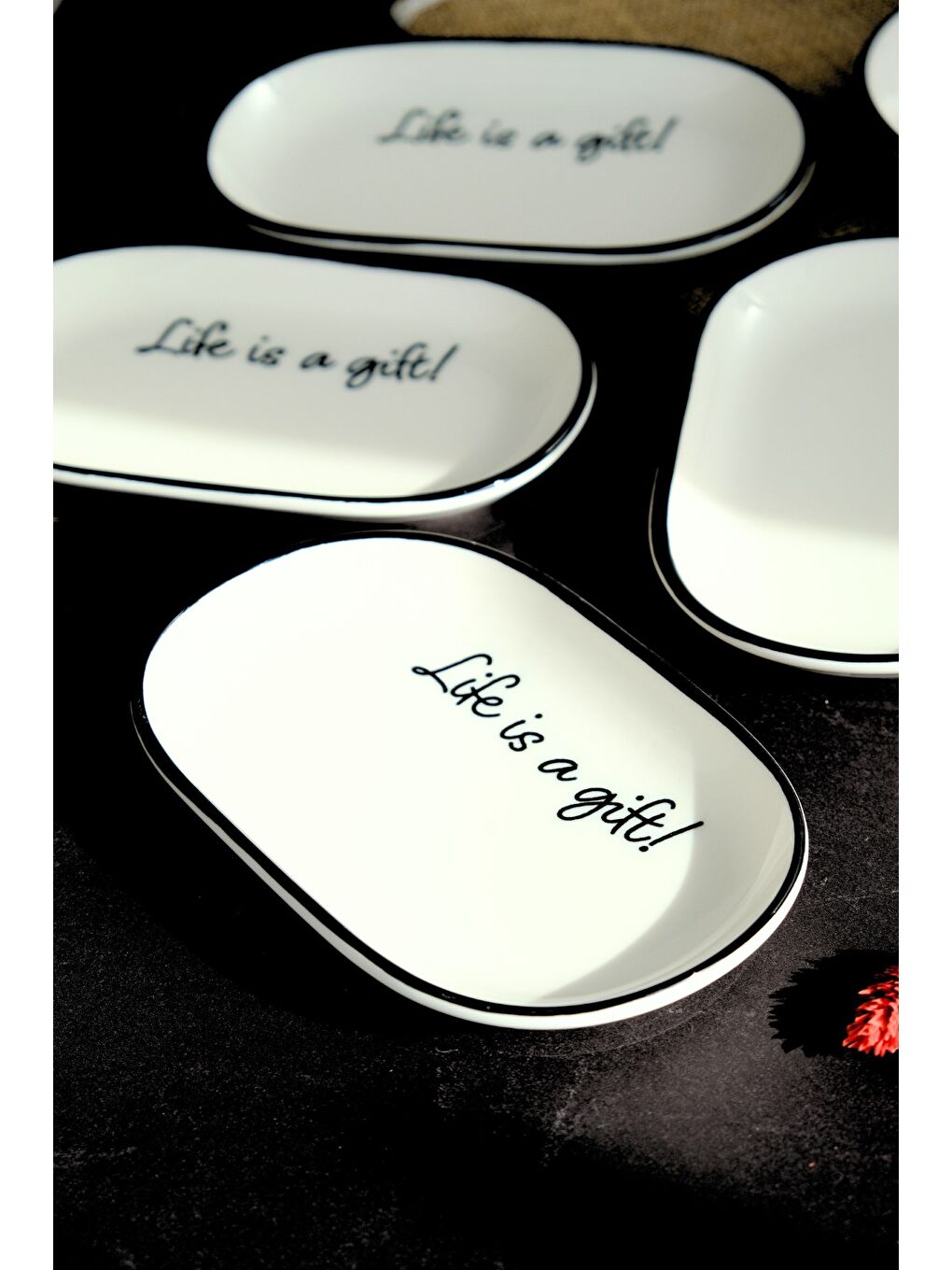 Beyaz Motto Gift Kayık Tabak 6 lı 18x11x2cm-1