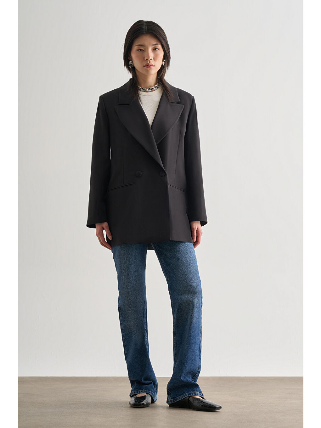 Oversize Çift Yırtmaçlı Siyah Blazer Ceket