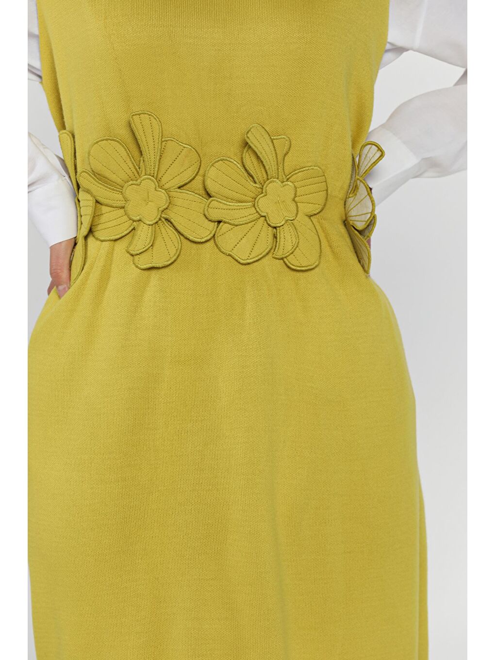 Yeşil Gül Figürlü Triko Elbise Gömlek Tesettür İkili Takım-4