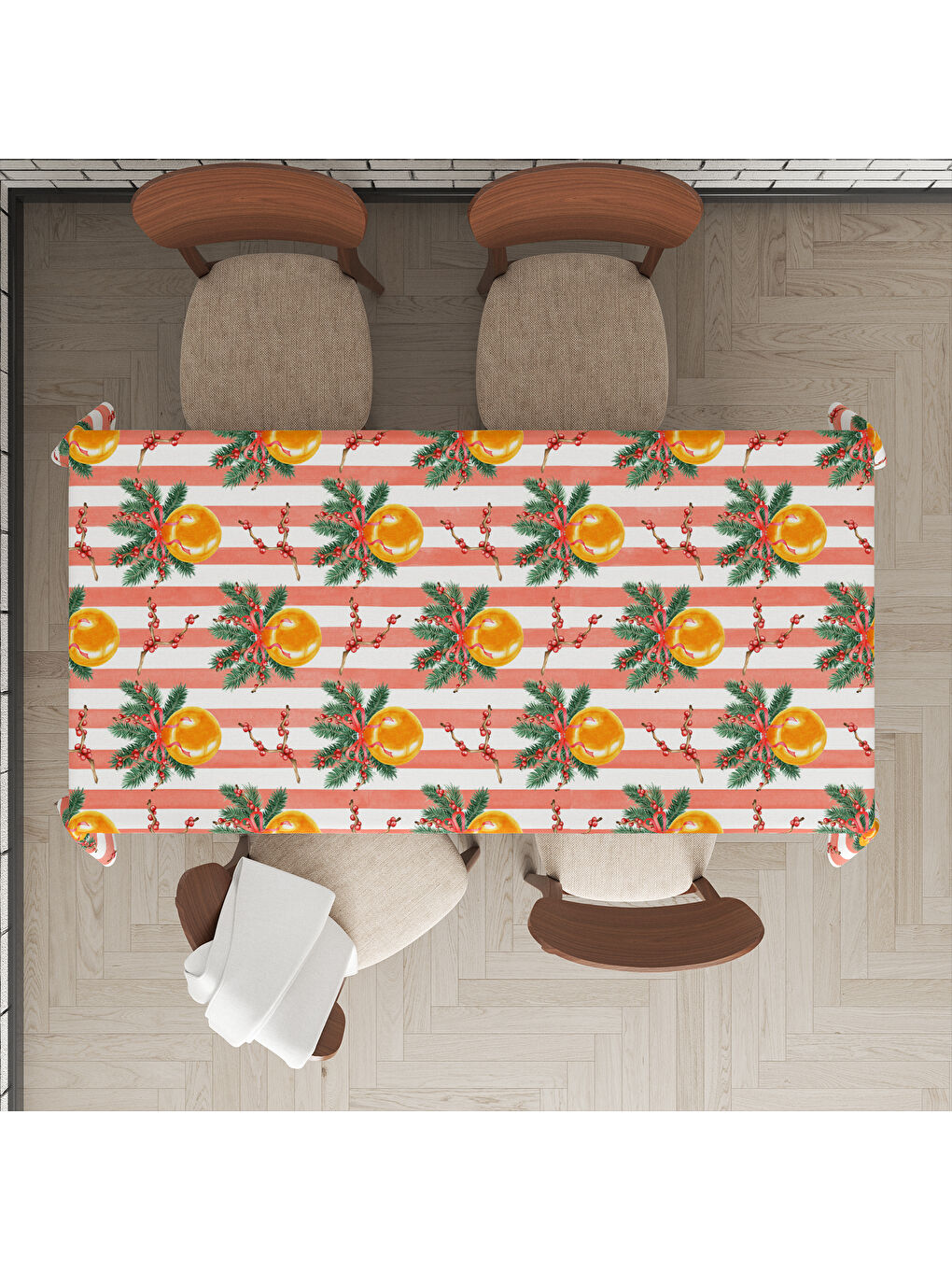 Karışık Yılbaşı Temalı Yılbaşı Süsleme Desenli Dijital Baskılı Masa Örtüsü-1