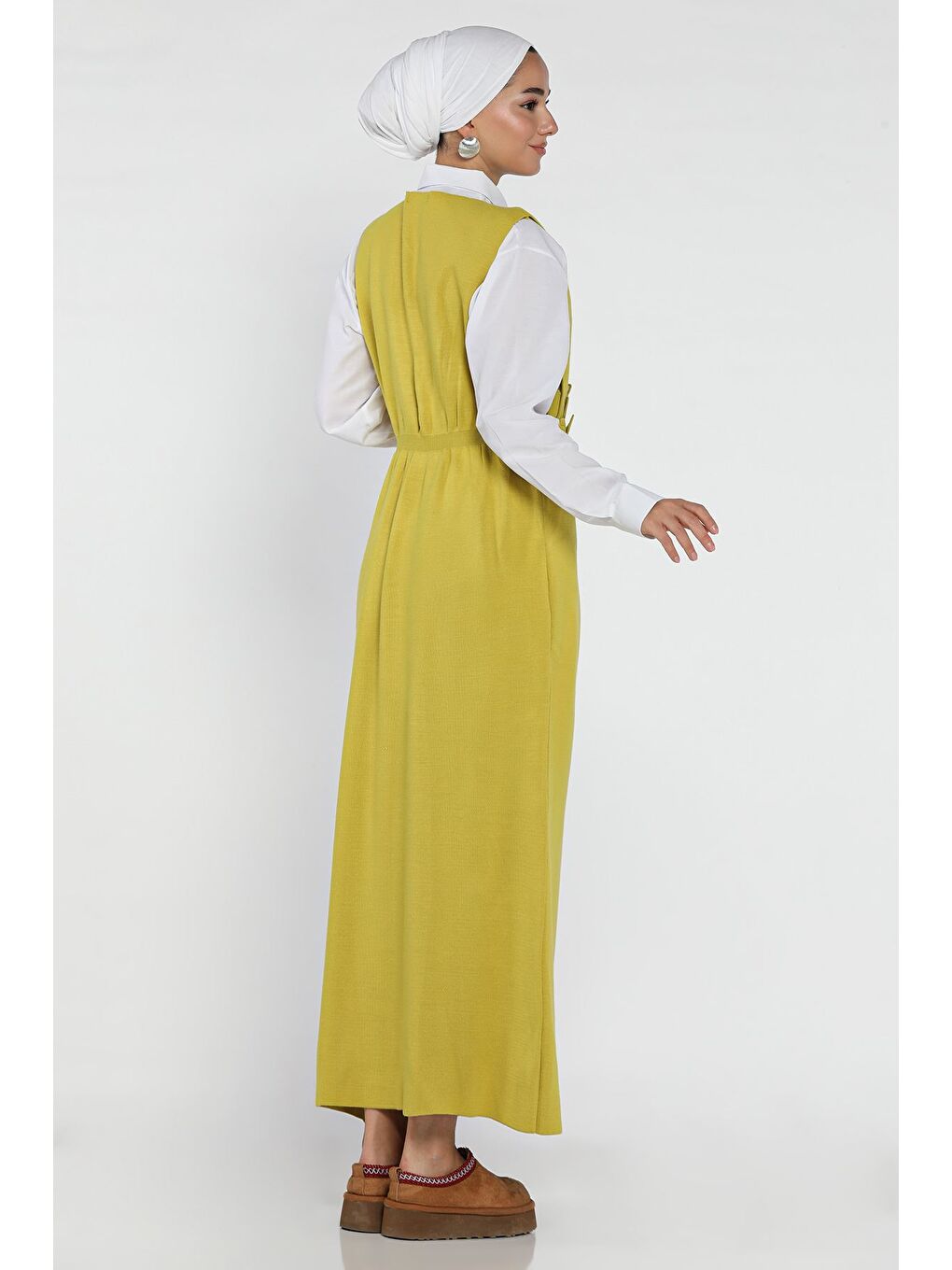 Yeşil Gül Figürlü Triko Elbise Gömlek Tesettür İkili Takım-7