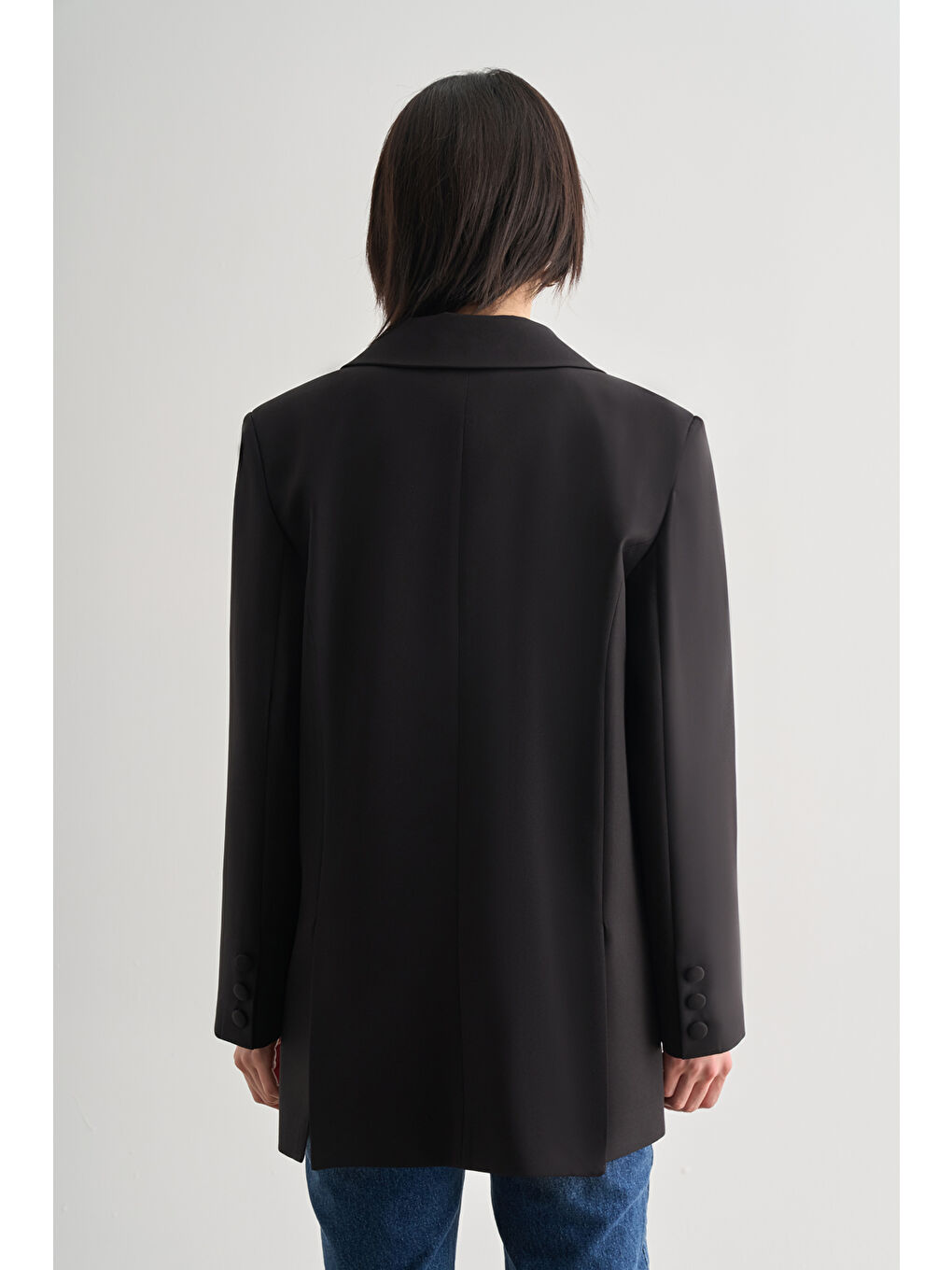 Oversize Çift Yırtmaçlı Siyah Blazer Ceket-4