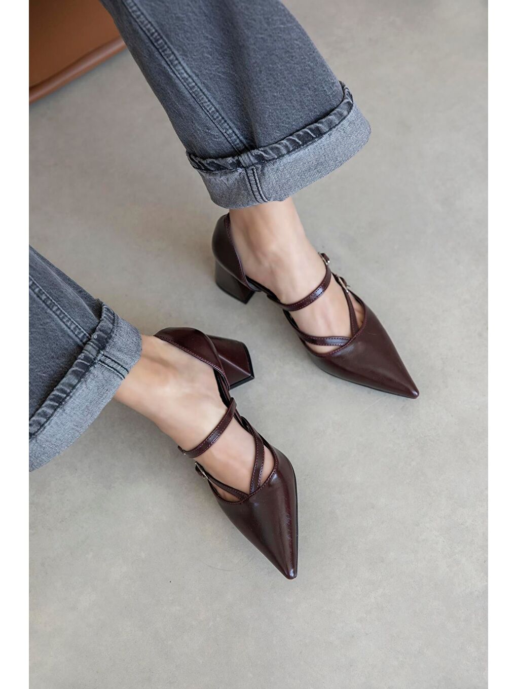 Stana Kadın Kırışık Deri Topuklu Ayakkabı Bordo-1
