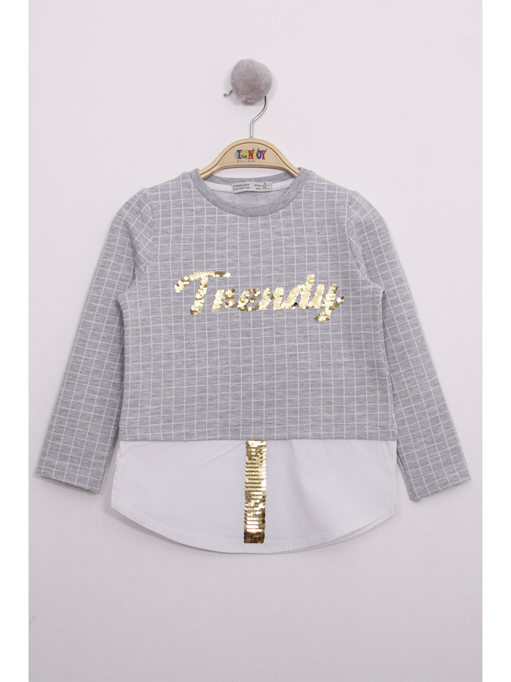 Gri Kız Çocuk Trendy Pullu Nakış Sweatshirt