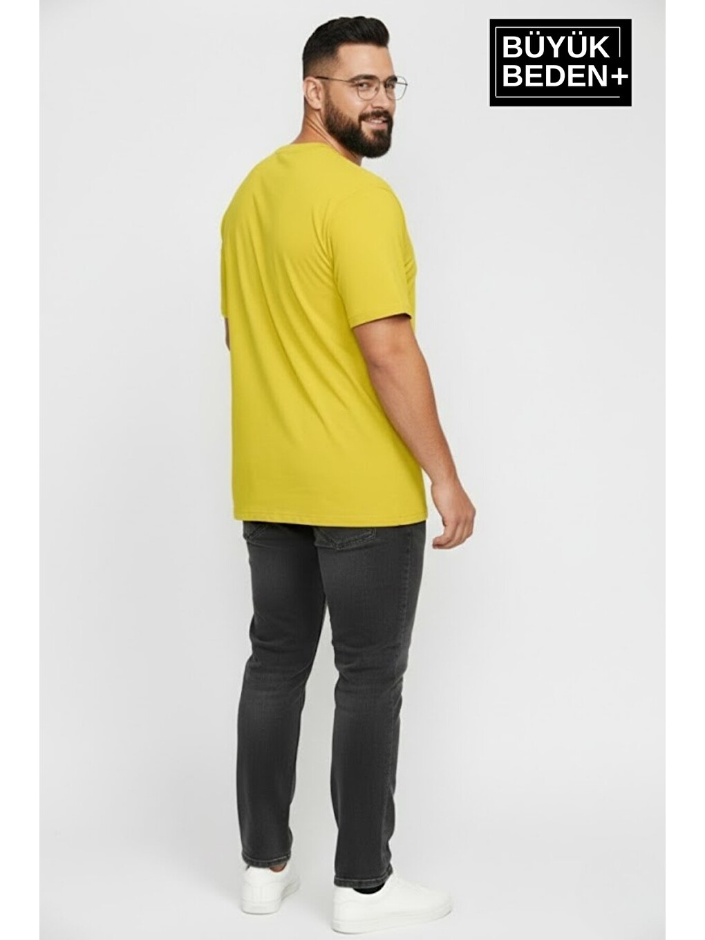 Sarı Erkek Büyük Beden New York Baskılı 3xl-6xl Bisiklet Yaka Tshırt Spr26bts510-05-1