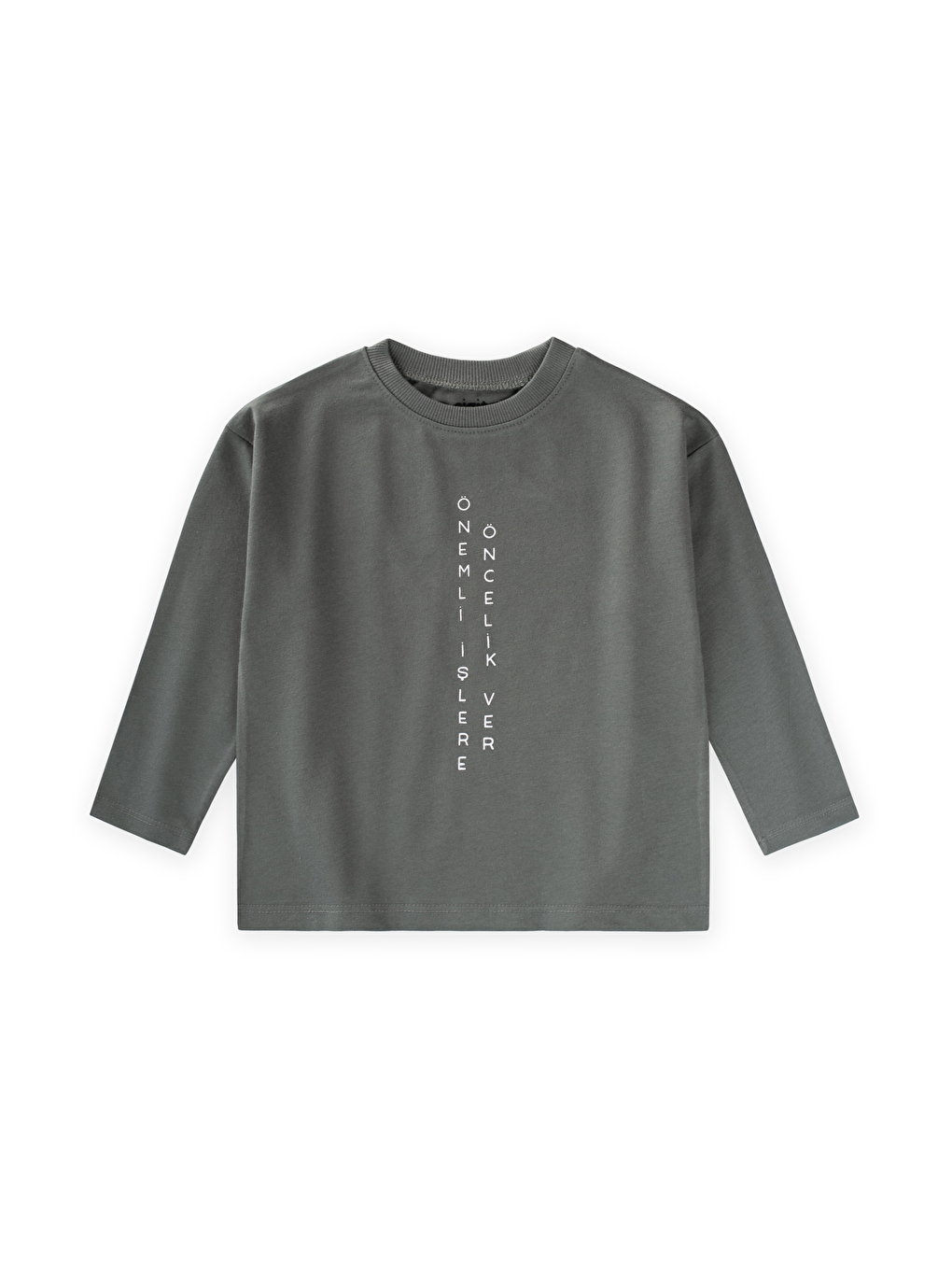 Sloganlı Uzun Kollu T-Shirt 2-10 Yaş Haki Yeşil