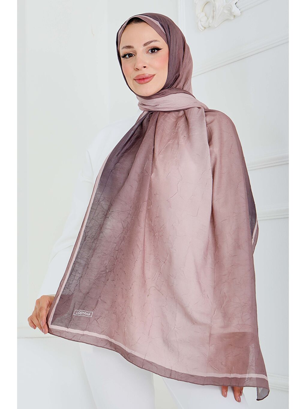 Bej Soft Degrade Bambu Crash Şal Vizon - 27915-VIZON-1