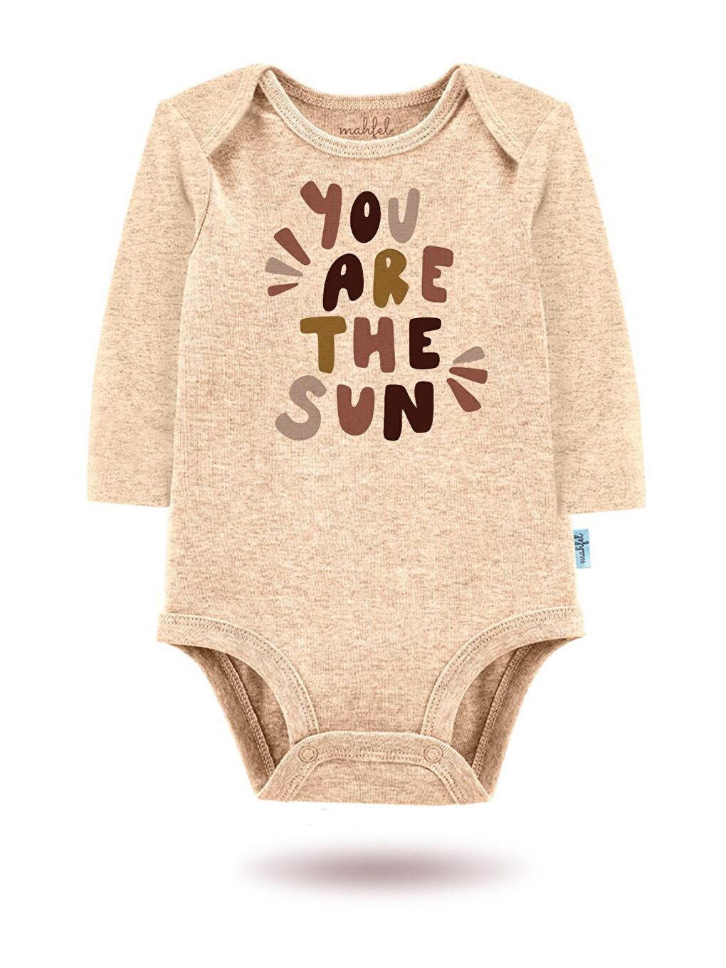 MAHFEL Ekru-Bej 3'Lü " YOU ARE THE SUN "Baskılı Uzun Kollu Unisex Bebek Çıtçıtlı Body - 1