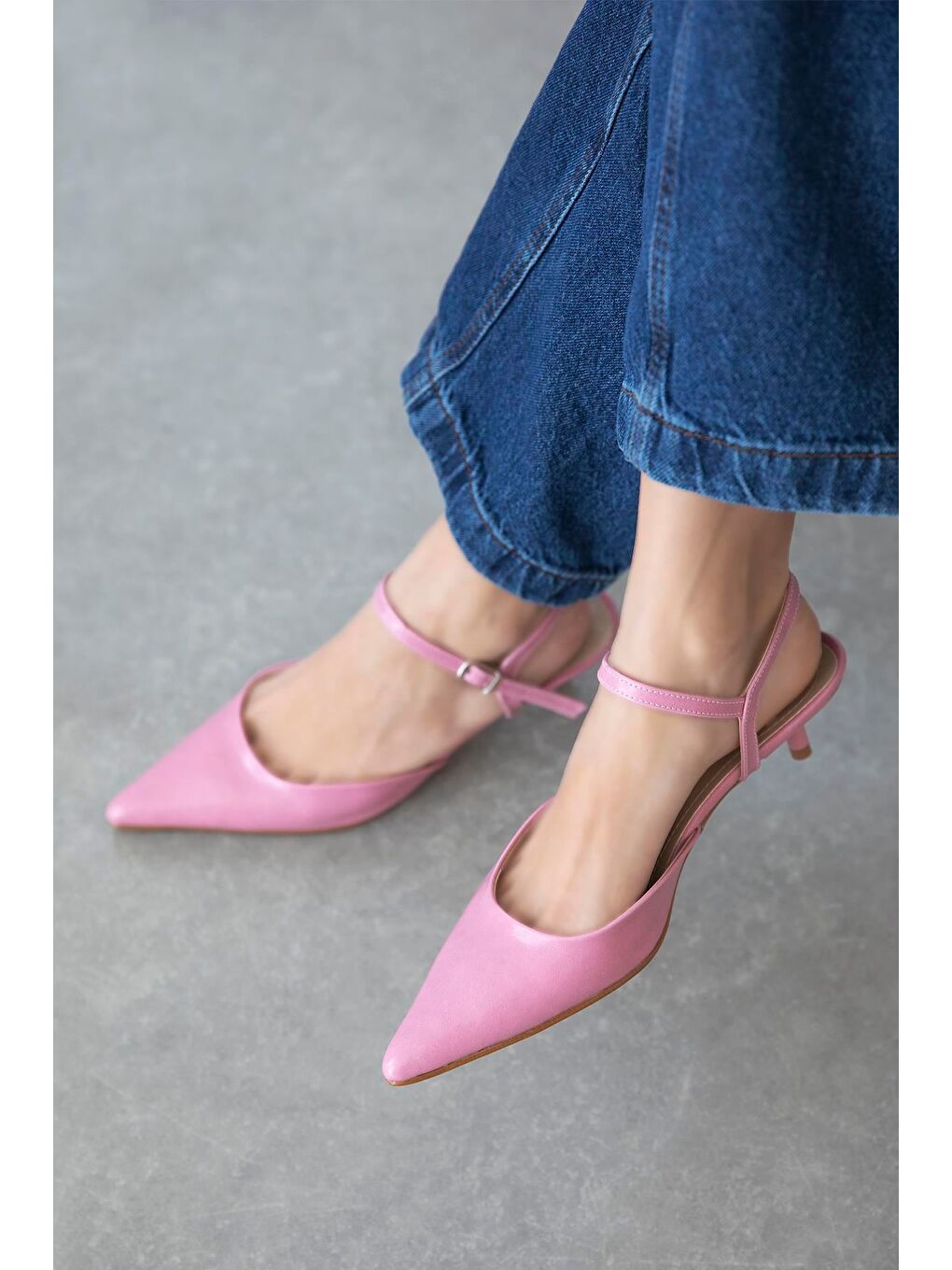 Melvin  Kadın Topuklu Kırışık Deri Ayakkabı Pembe-1