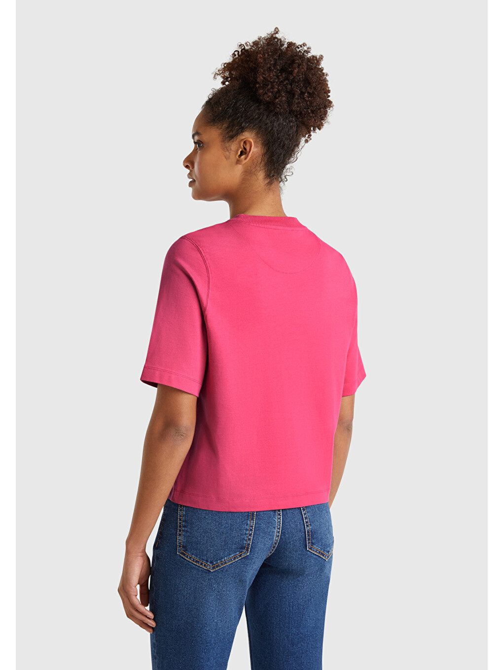 Kadın Fuşya %100 Pamuk Boxy Fit T-shirt-2