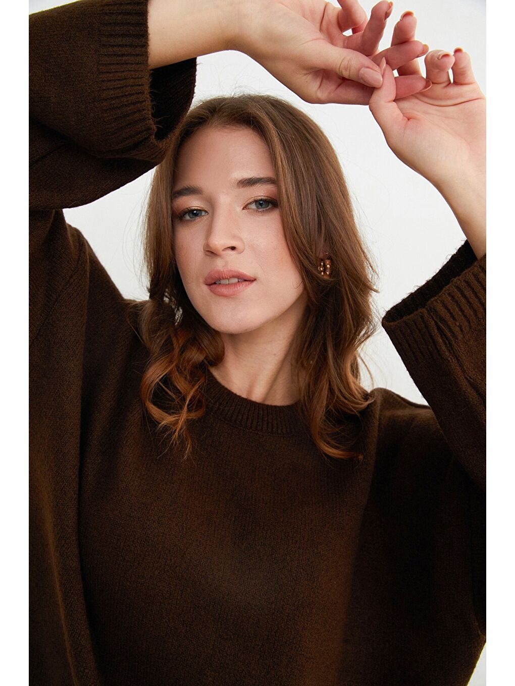 Kahverengi Basic Bisiklet Yaka Salaş Triko Kazak-1