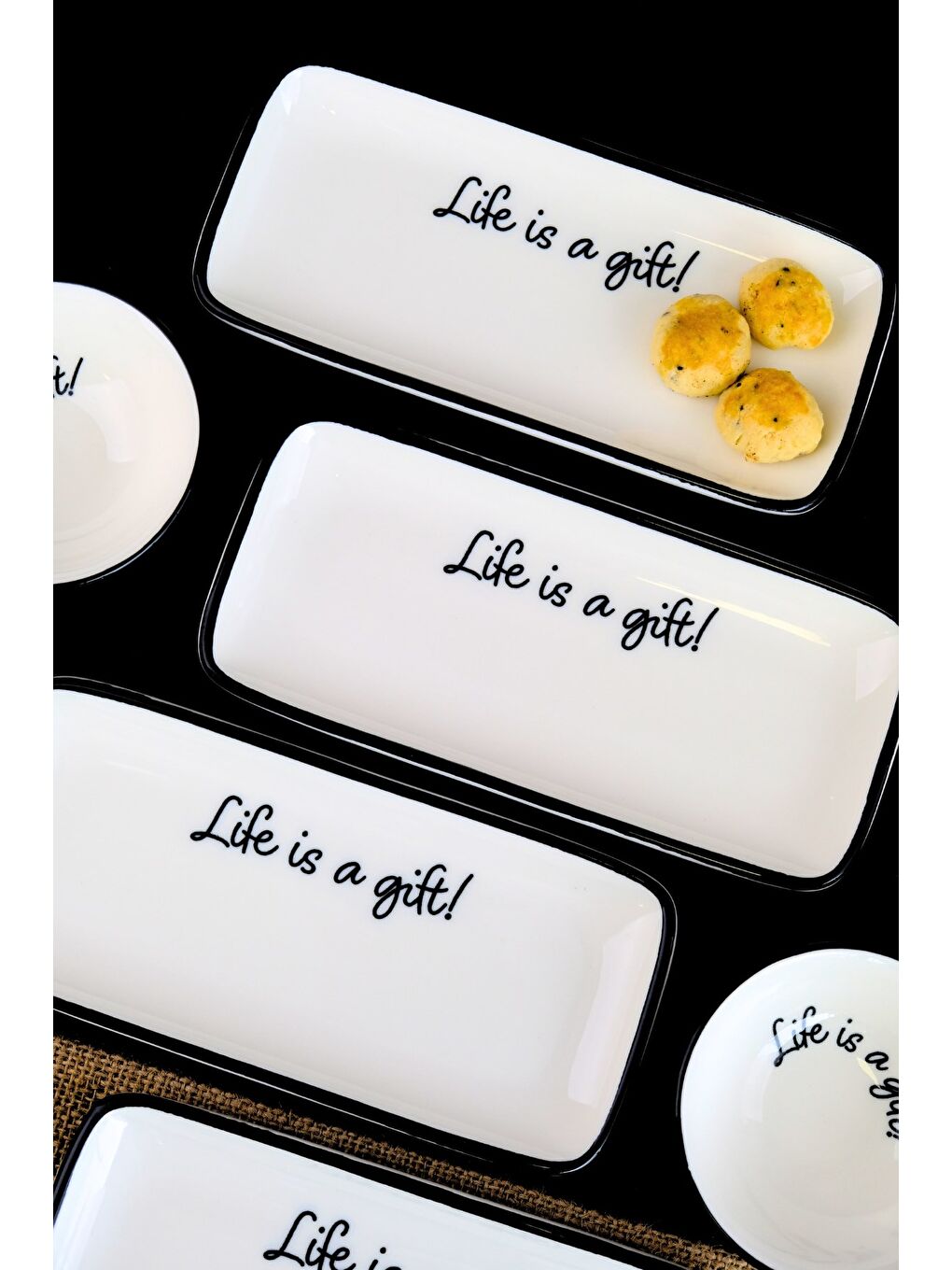 Beyaz Motto Gift Kayık Tabak 4 lü 22x22x1cm-1