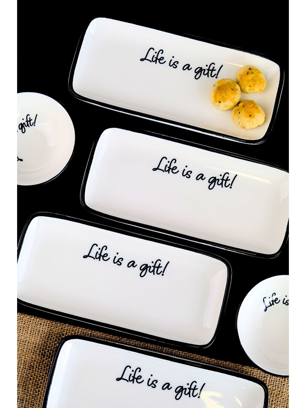 Beyaz Motto Gift Kayık Tabak 4 lü 22x22x1cm-2