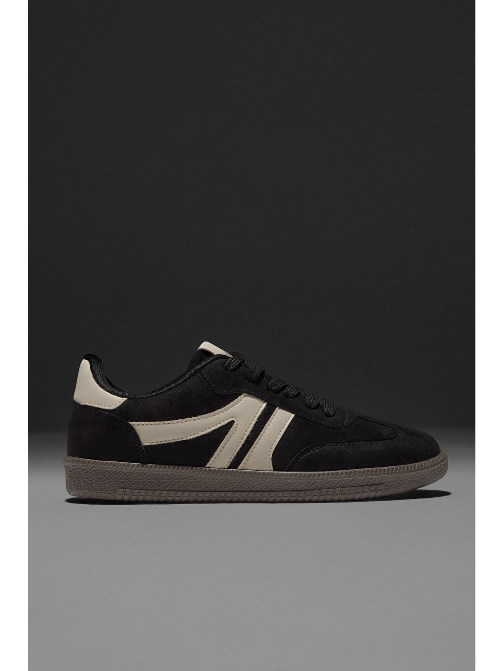 Kadın Siyah Bej Termo Taban Yanı Şeritli Bağcıklı Günlük Rahat Spor Ayakkabı-3