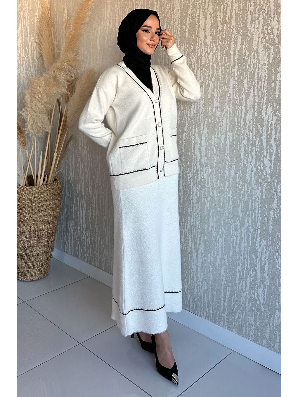 Ekru Kadın Triko Etek Hırka Tesettür İkili Takım (s,m,l,xl Uyumludur)