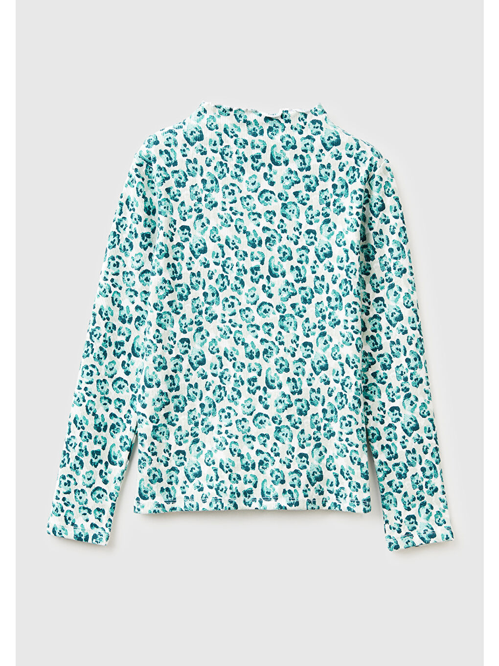 Kız Çocuk Mint Yeşili Tamamı Baskılı Logo Etiketli Bebe Yaka Uzun Kollu T-Shirt-1