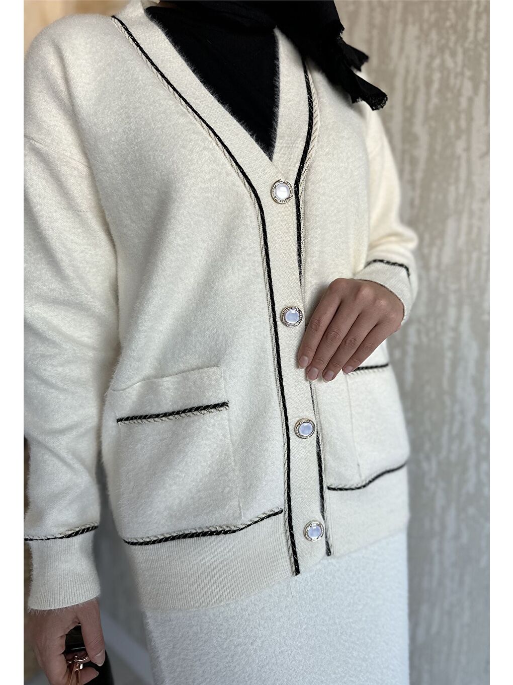 Ekru Kadın Triko Etek Hırka Tesettür İkili Takım (s,m,l,xl Uyumludur)-4