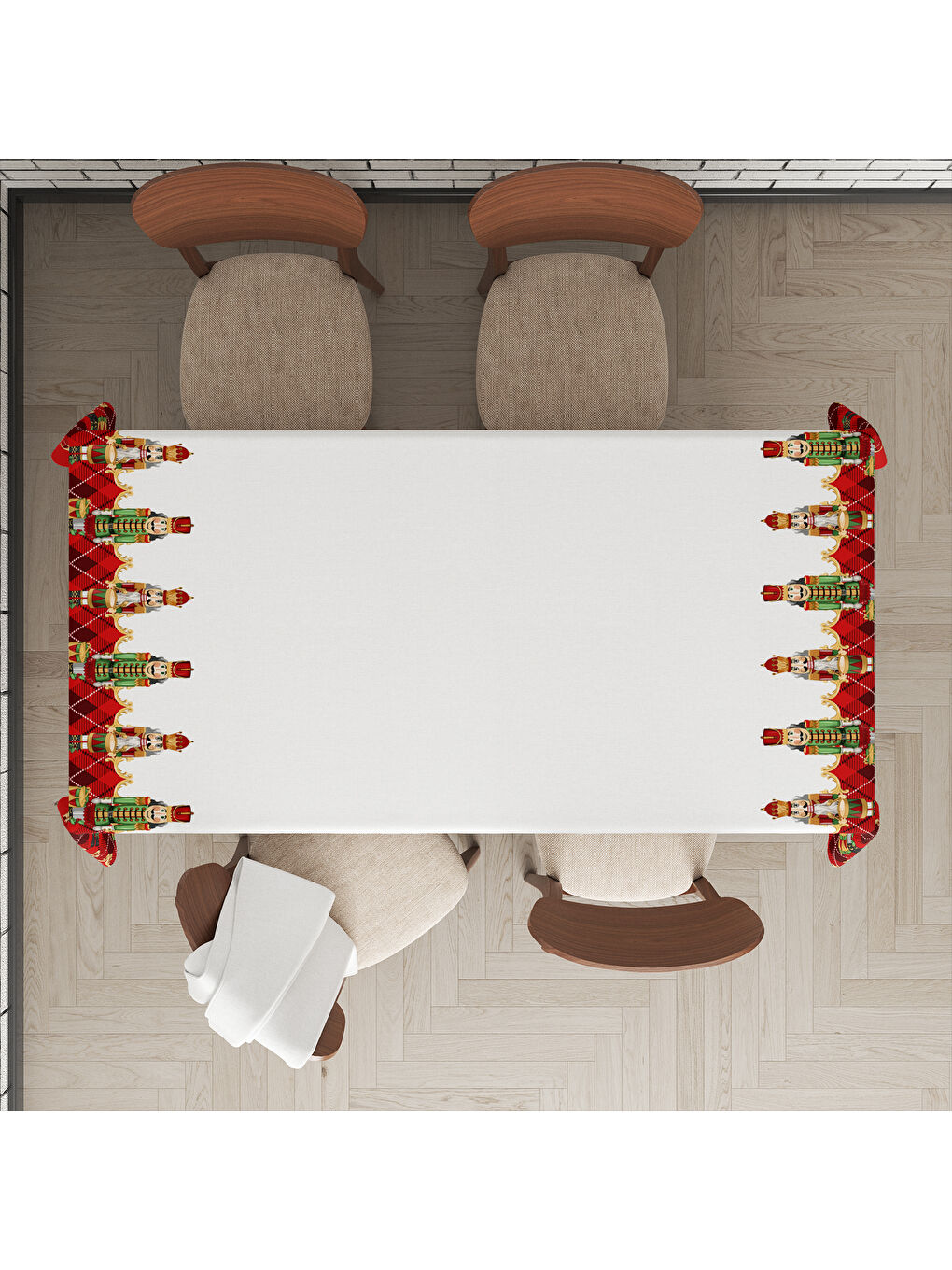 Karışık Yılbaşı Temalı Kurşun Asker Desenli Dijital Baskılı Masa Örtüsü-1