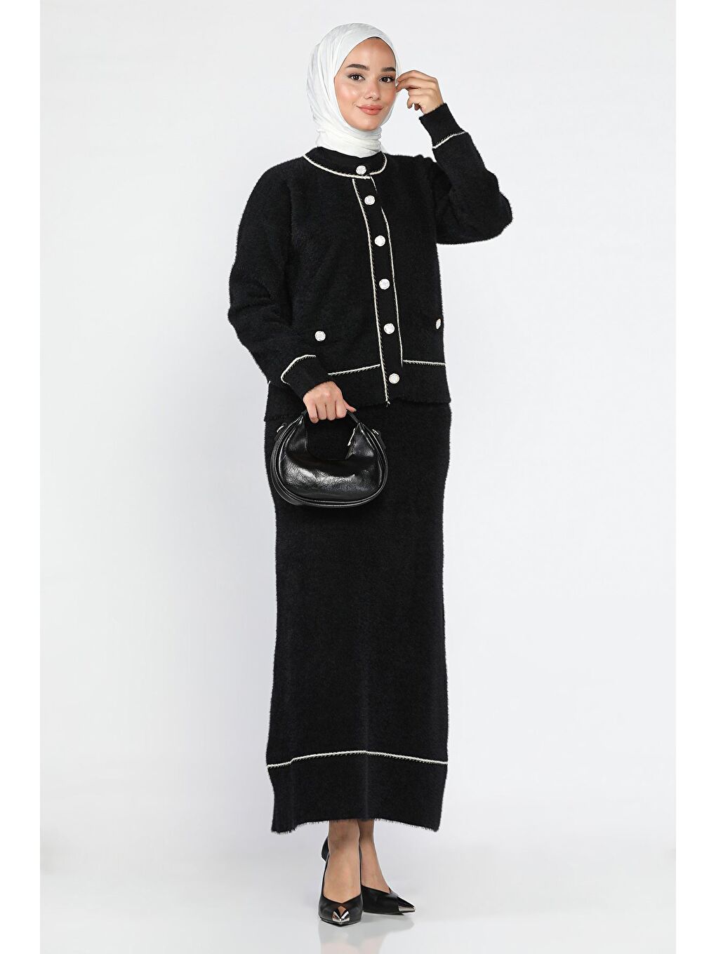 Siyah Kadın Triko Etek Hırka Tesettür İkili Takım (s,m,l,xl Uyumludur)