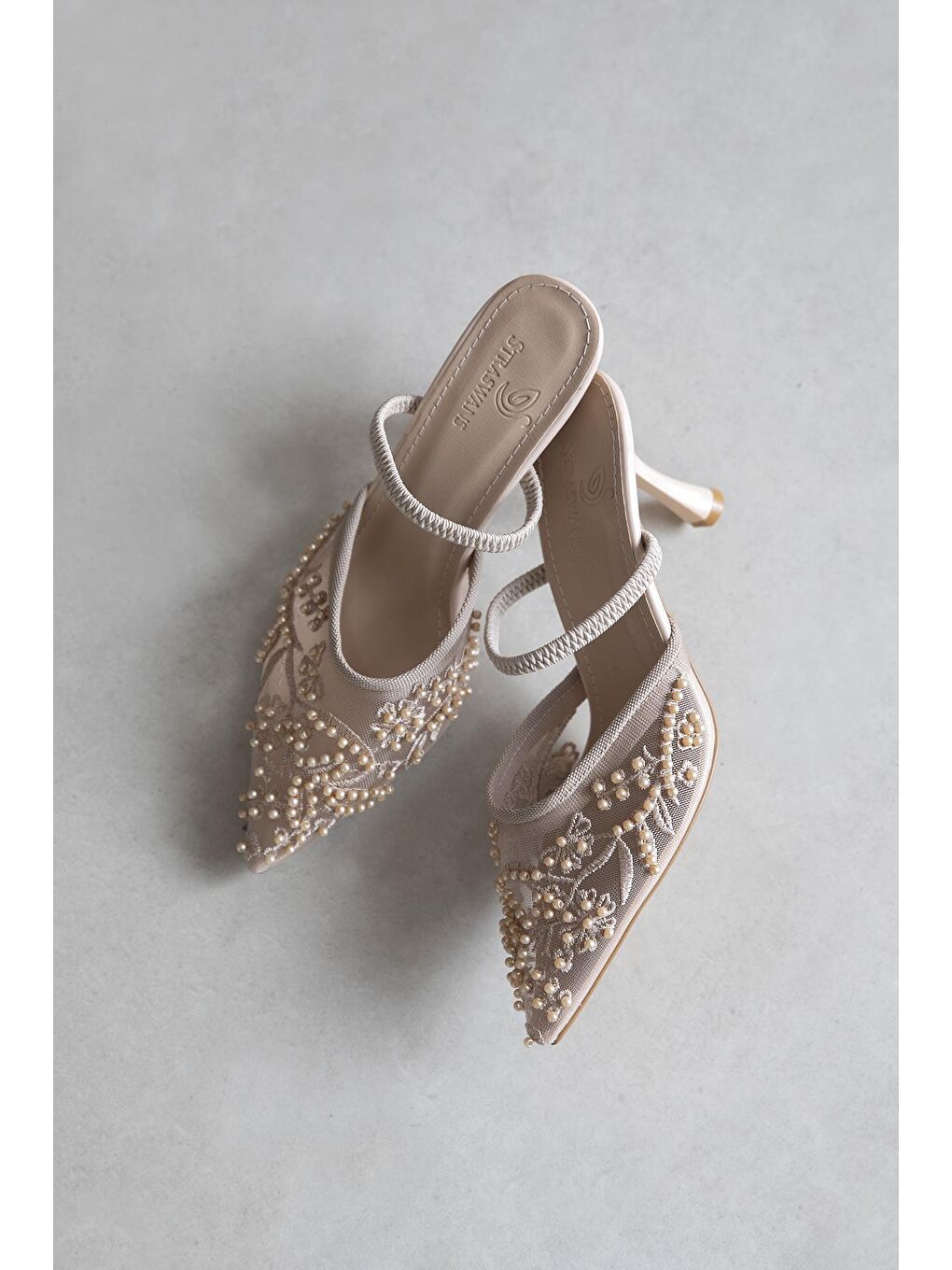 Bej Isla Kadın File Detay Topuklu Ayakkabı Ten