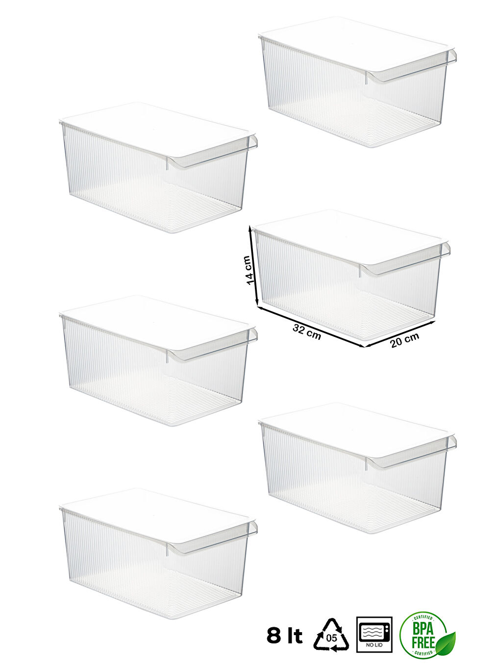 Renksiz 3185 6 Adet Kapaklı Dolap İçi ve Buzdolabı İçi Düzenleyici Banyo Mutfak Organizeri 8 Litre