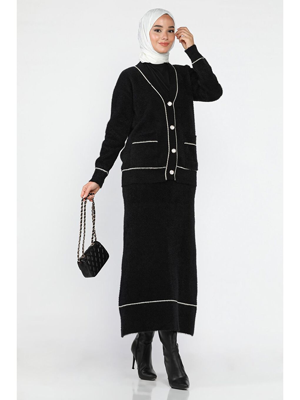 Siyah Kadın Triko Etek Hırka Tesettür İkili Takım (s,m,l,xl Uyumludur)