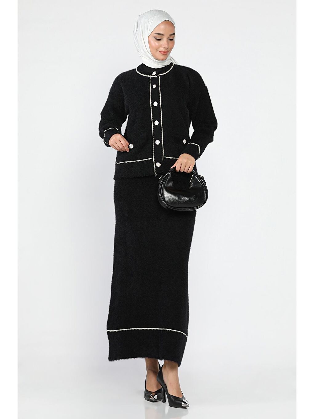 Siyah Kadın Triko Etek Hırka Tesettür İkili Takım (s,m,l,xl Uyumludur)-3