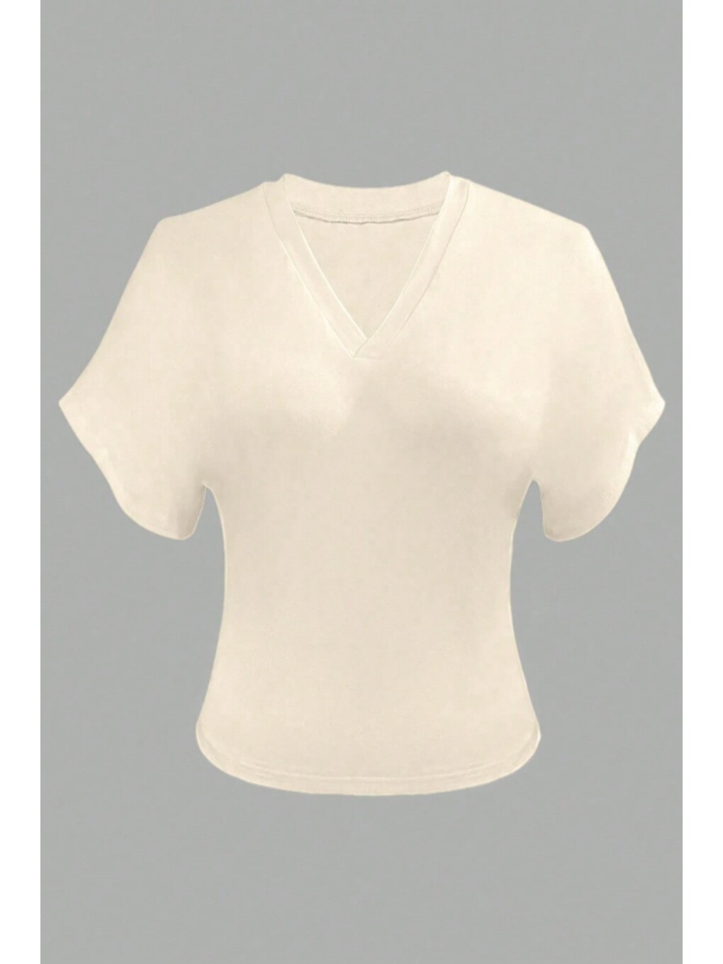 Ekru Kadın Beyaz V Yaka Drape Detaylı Crop Bluz – Rahat Kalıp Günlük Üst-2