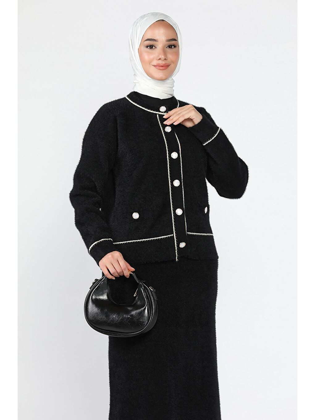 Siyah Kadın Triko Etek Hırka Tesettür İkili Takım (s,m,l,xl Uyumludur)-4