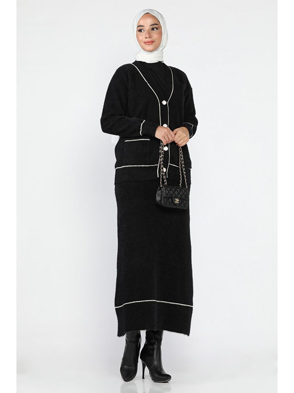 Siyah Kadın Triko Etek Hırka Tesettür İkili Takım (s,m,l,xl Uyumludur)-2