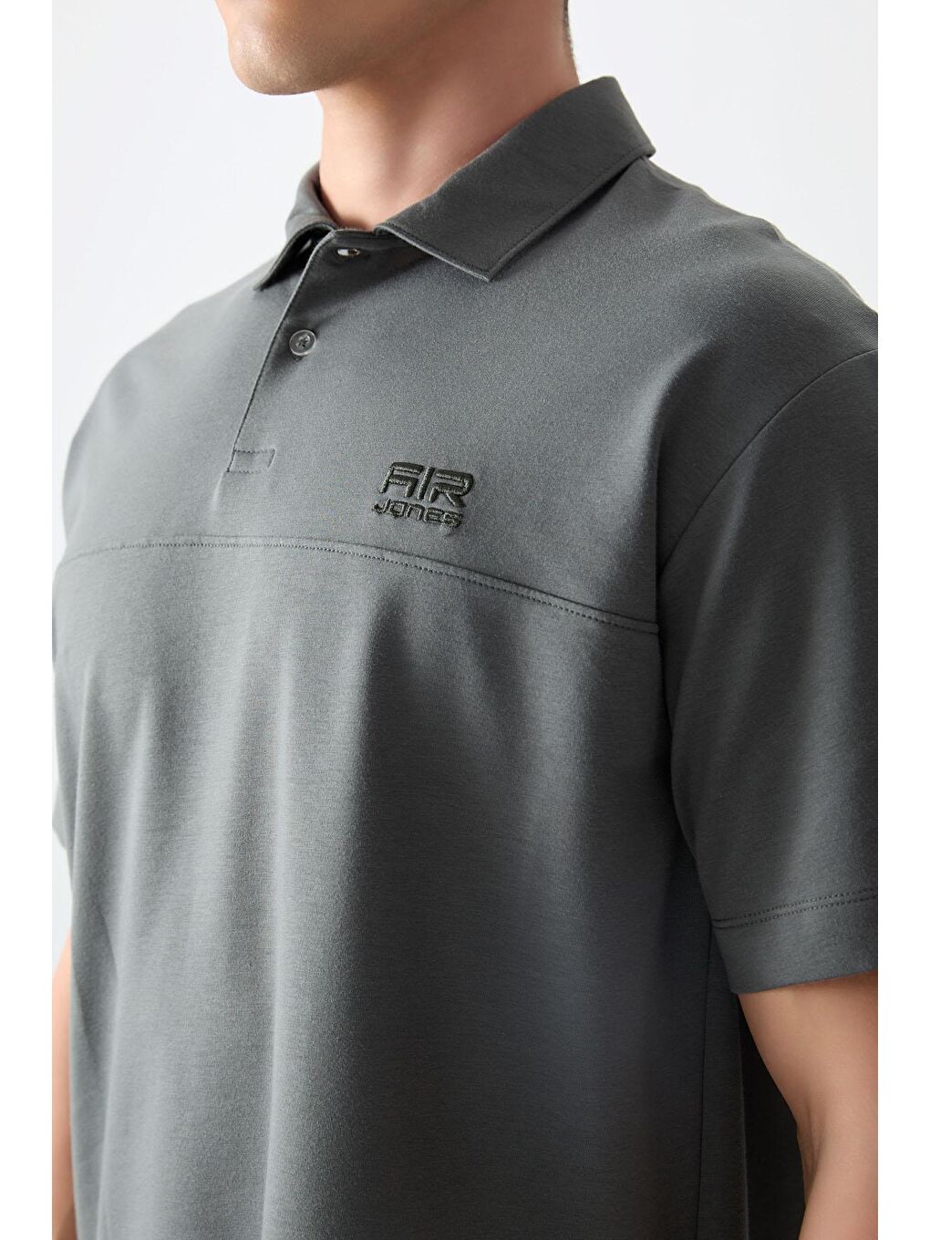 Haki Pamuklu Kalın Yumuşak Dokulu Polo Yaka Oversize Fit Basic Erkek Tişört - 88382-1