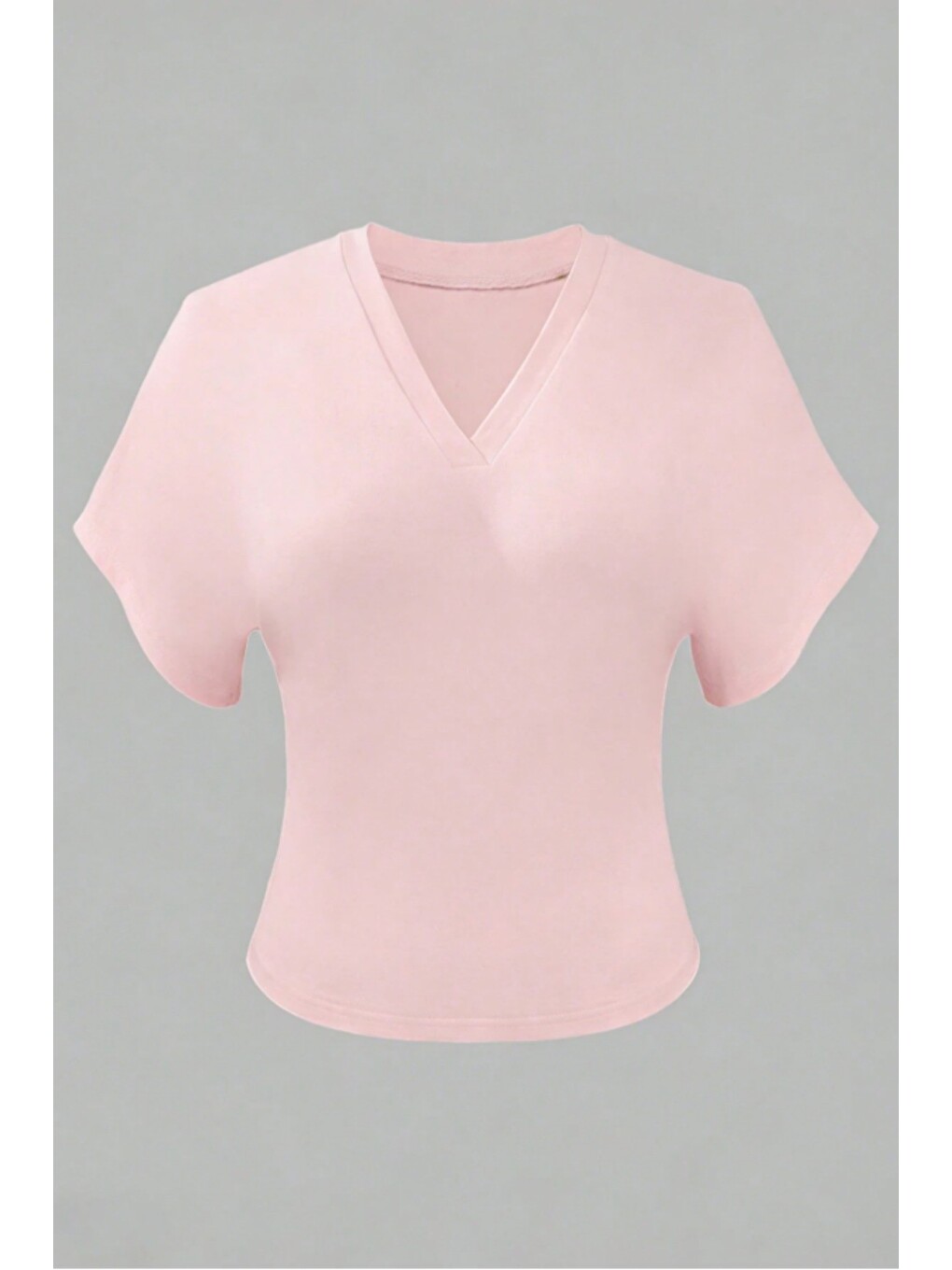 Pembe Kadın Beyaz V Yaka Drape Detaylı Crop Bluz – Rahat Kalıp Günlük Üst-1