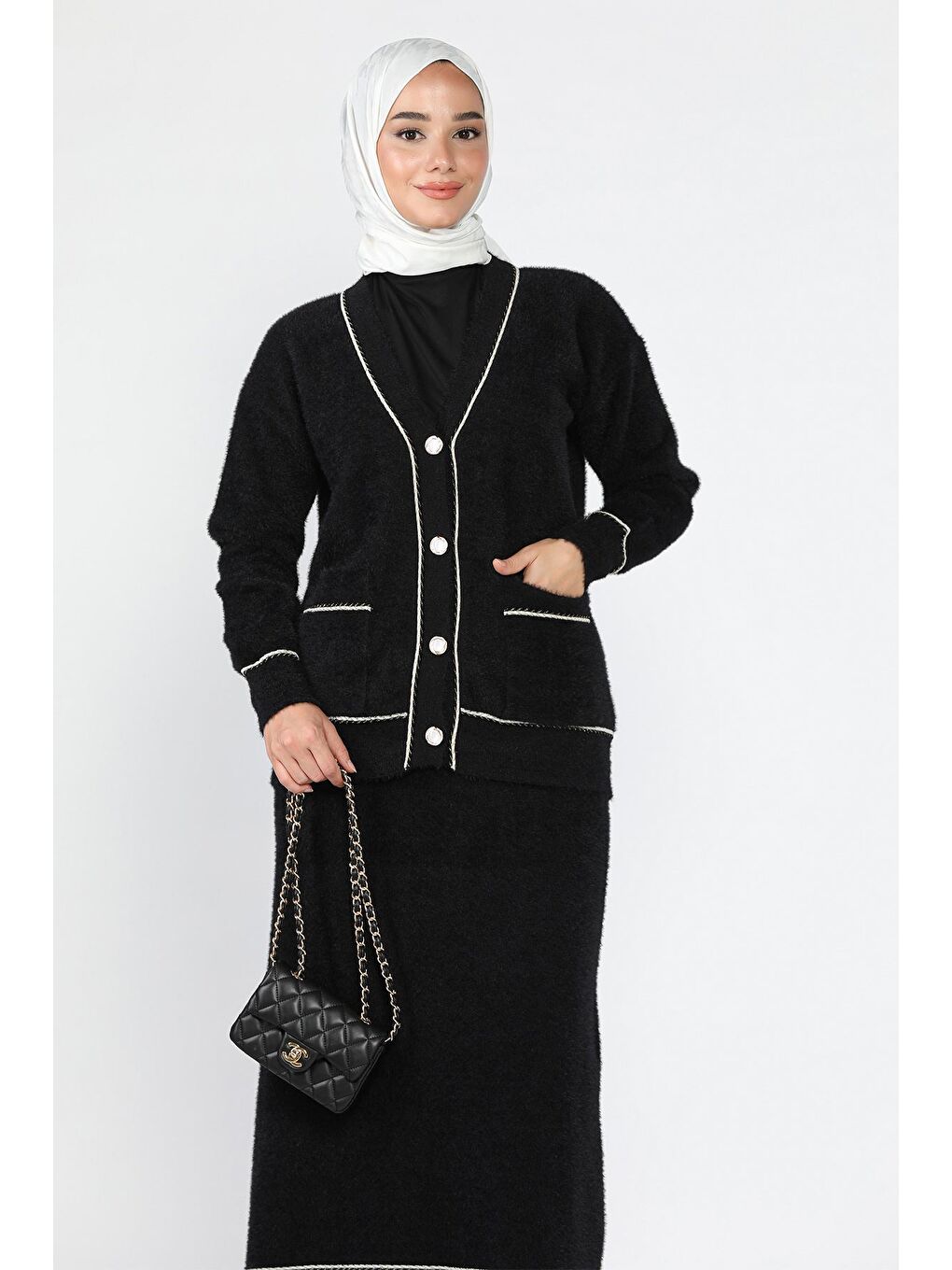 Siyah Kadın Triko Etek Hırka Tesettür İkili Takım (s,m,l,xl Uyumludur)-4