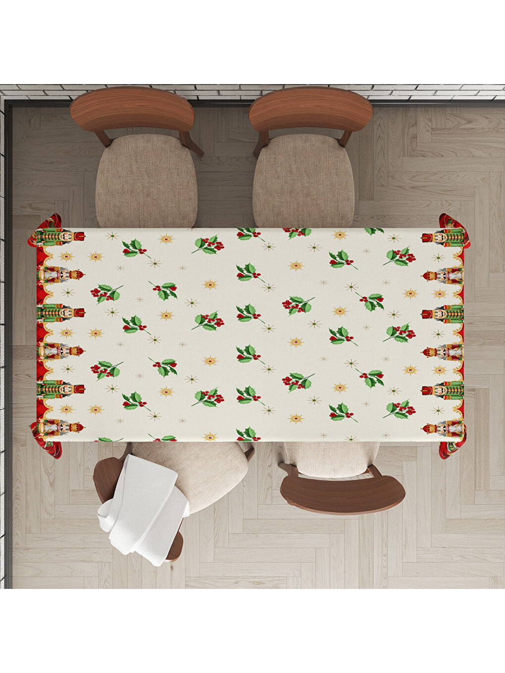 Karışık Yılbaşı Temalı Kurşun Asker Desenli Dijital Baskılı Masa Örtüsü-1