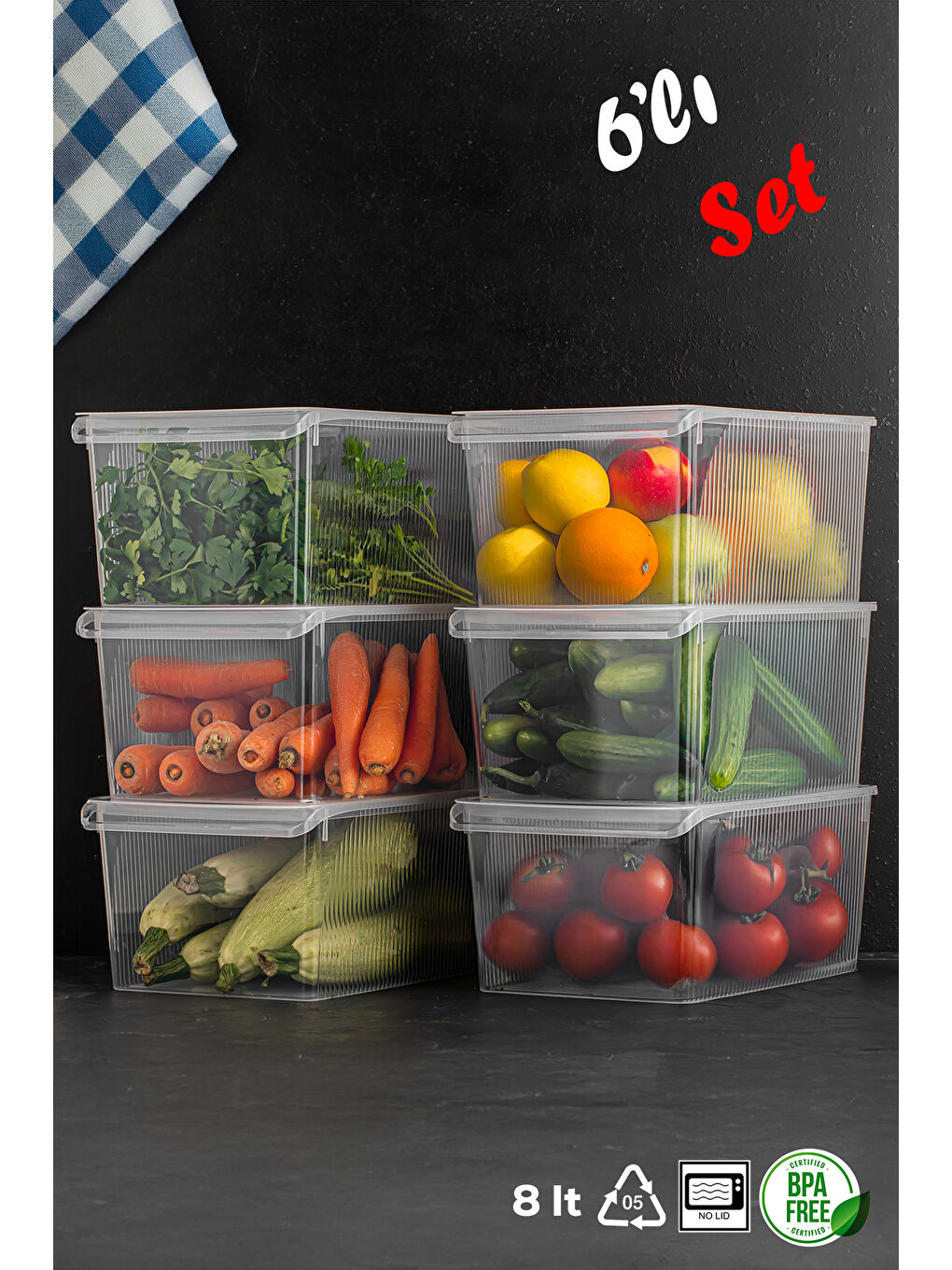 Renksiz 3185 6 Adet Kapaklı Dolap İçi ve Buzdolabı İçi Düzenleyici Banyo Mutfak Organizeri 8 Litre-2