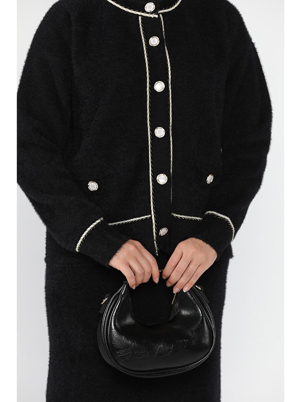 Siyah Kadın Triko Etek Hırka Tesettür İkili Takım (s,m,l,xl Uyumludur)-9