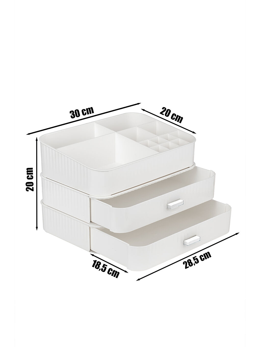 0620 3 Katlı Beyaz Makyaj Organizeri - Kozmetik Düzenleyici - Saklama Kutusu-3