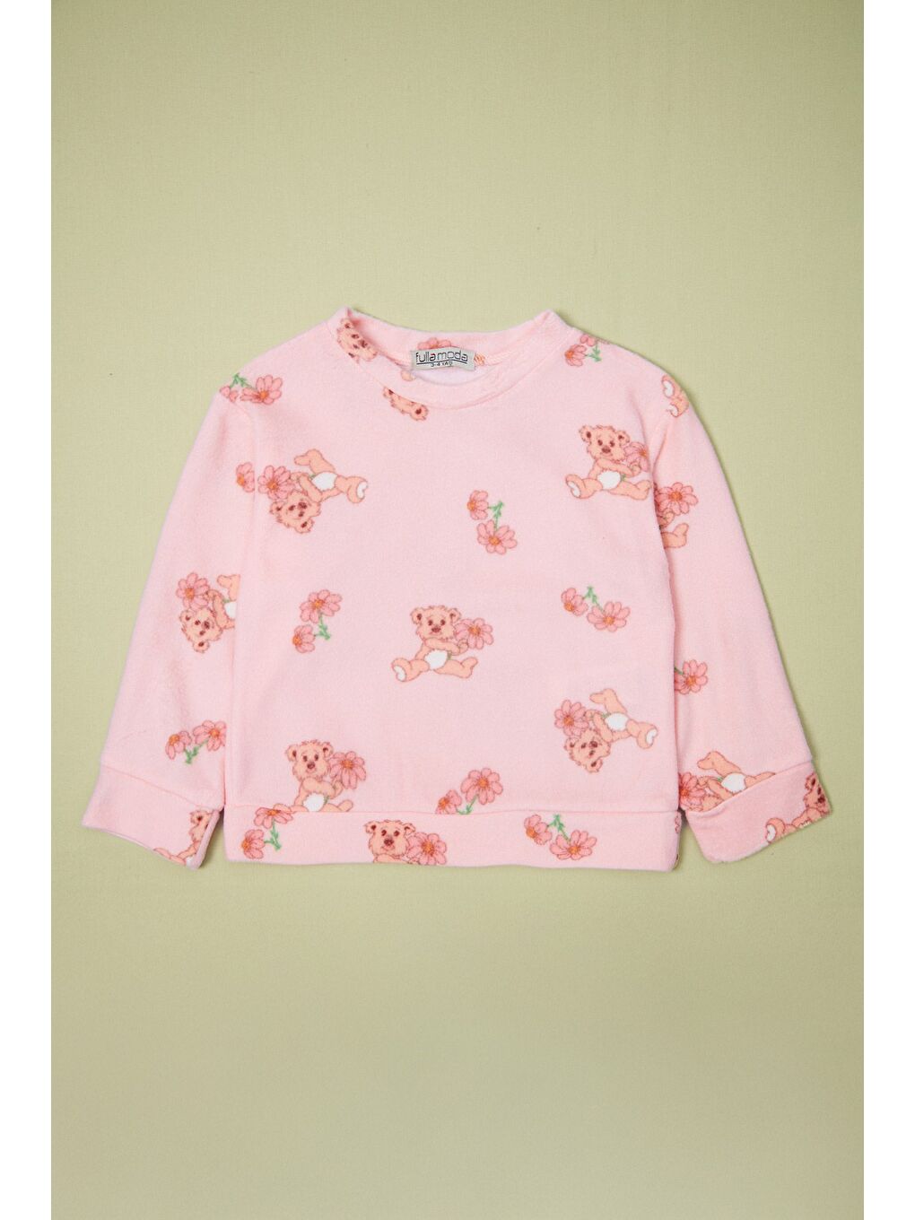 Pembe Ev Desenli Polar Unisex Çocuk Pijama Takımı-1